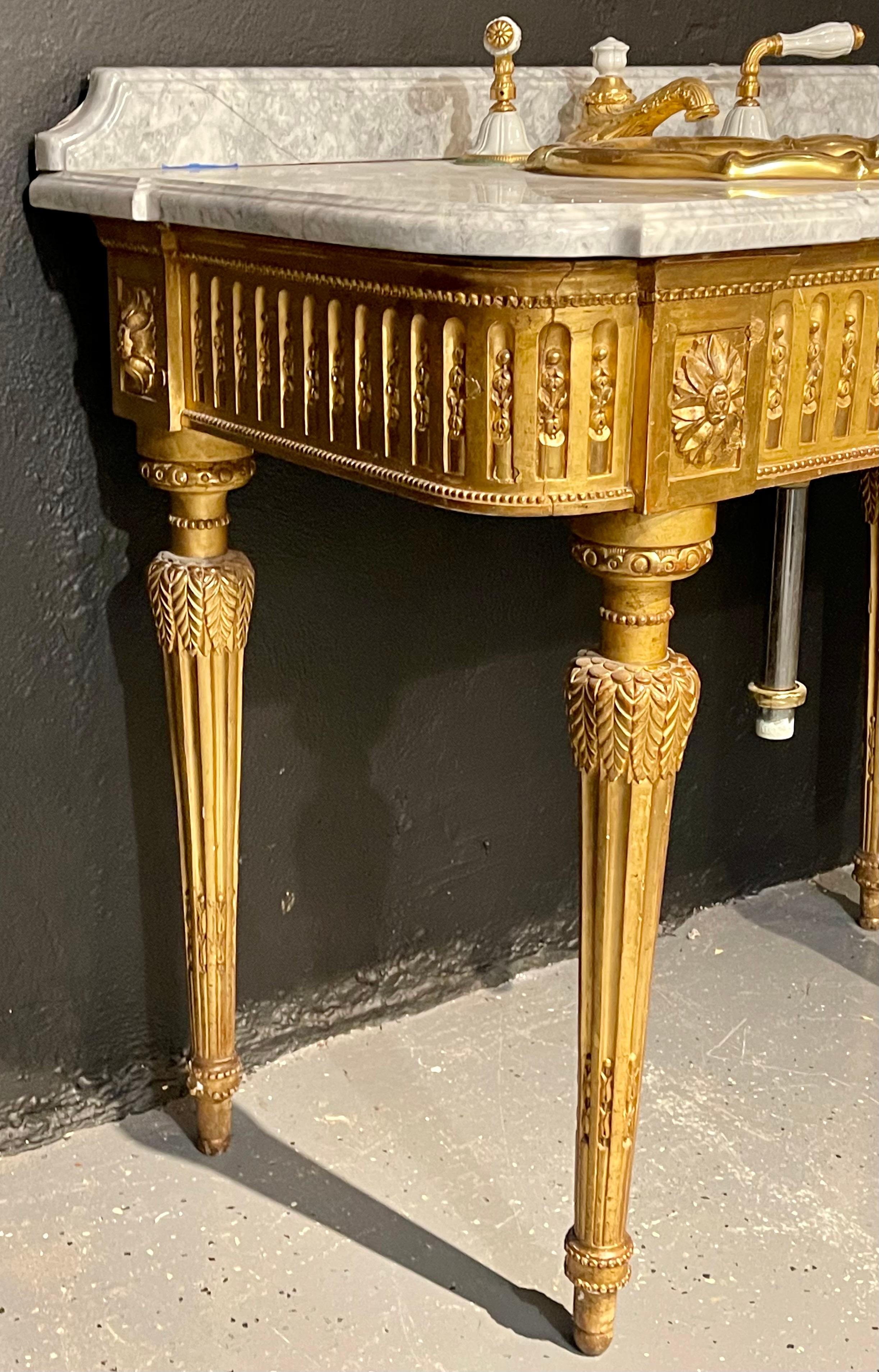 French 19th Century Giltwood Louis XVI Vanity Sink Console Table