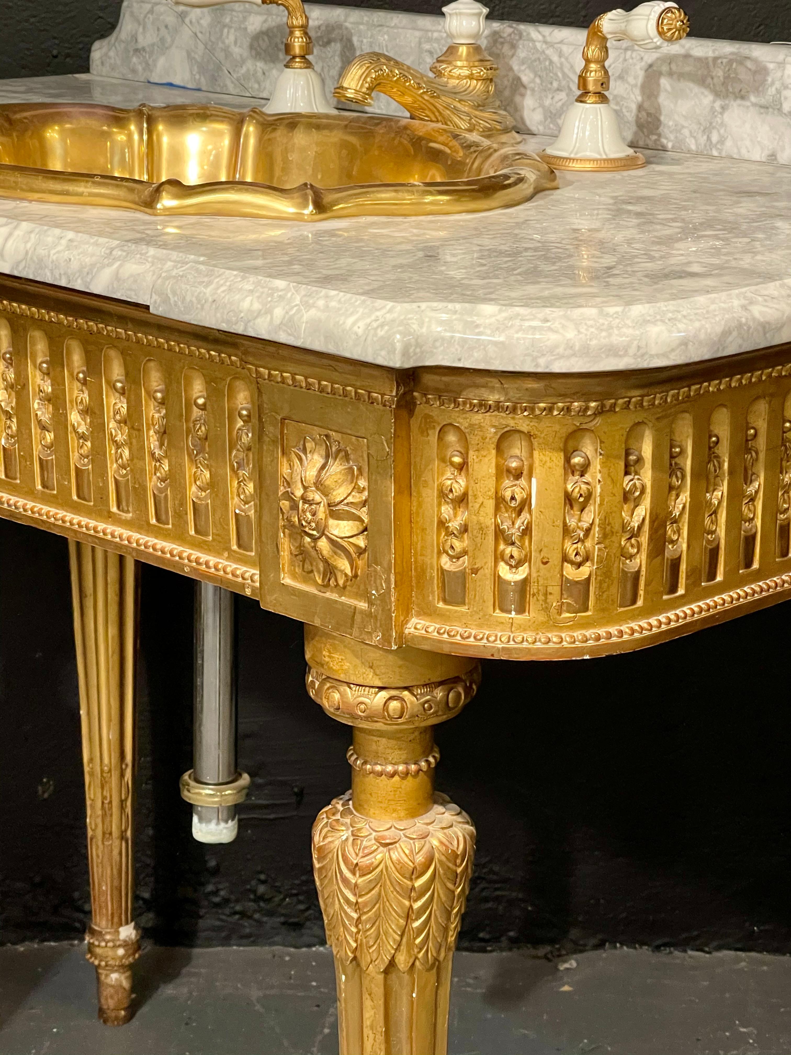 20th Century 19th Century Giltwood Louis XVI Vanity Sink Console Table