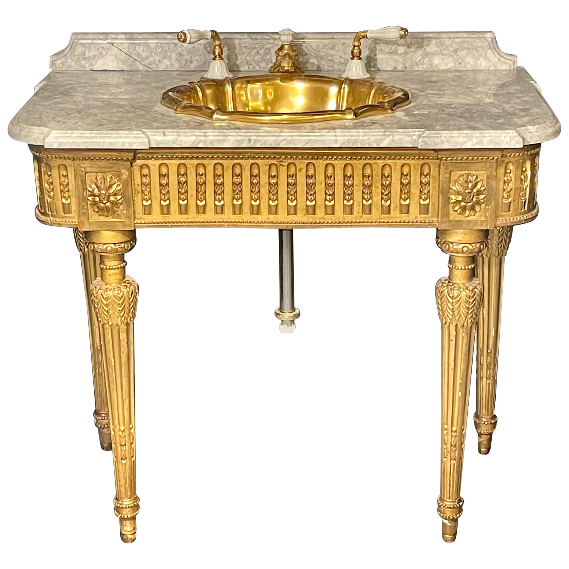 19th Century Giltwood Louis XVI Vanity Sink Console Table