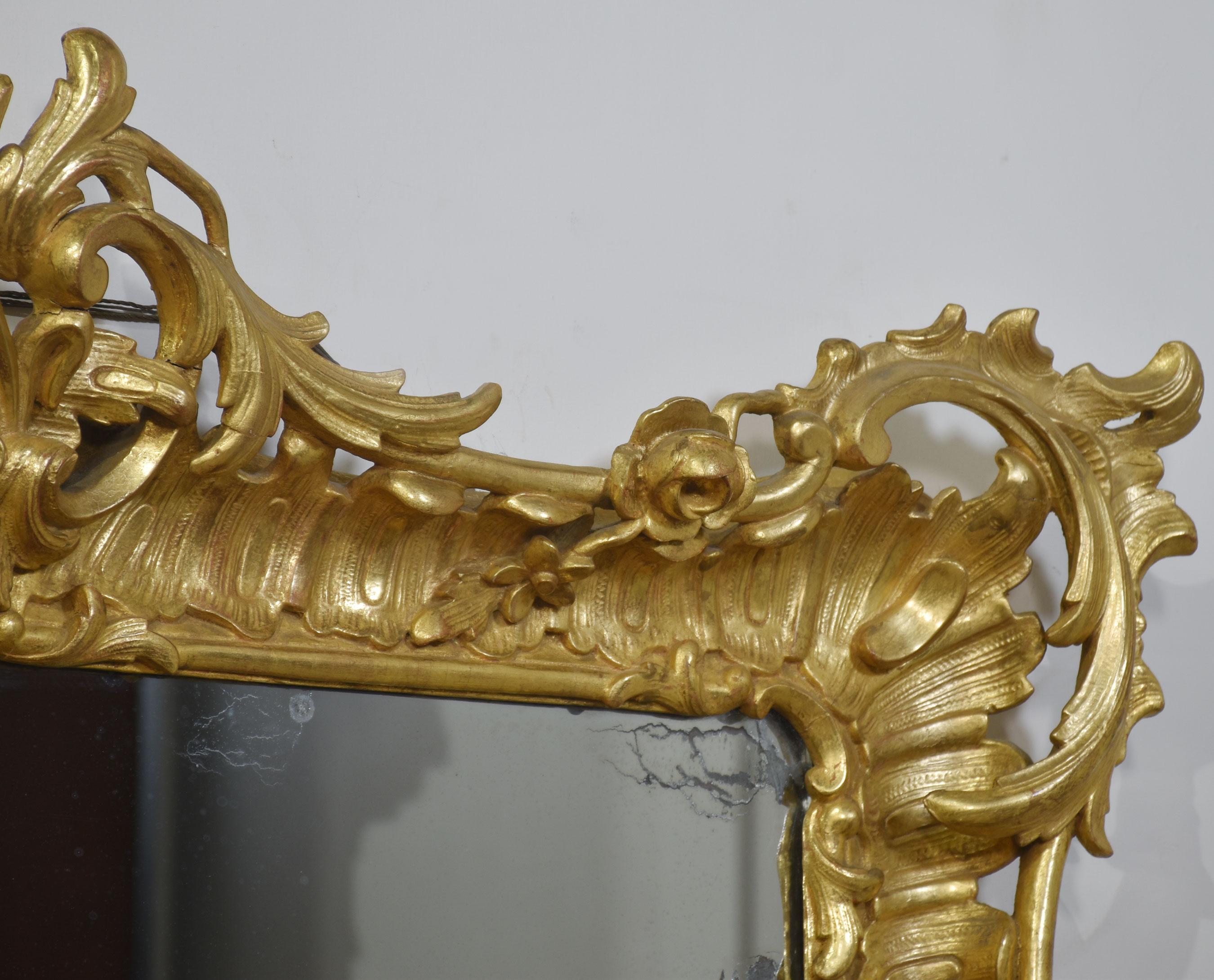 19th century gilt-wood rectangular wall mirror For Sale 1