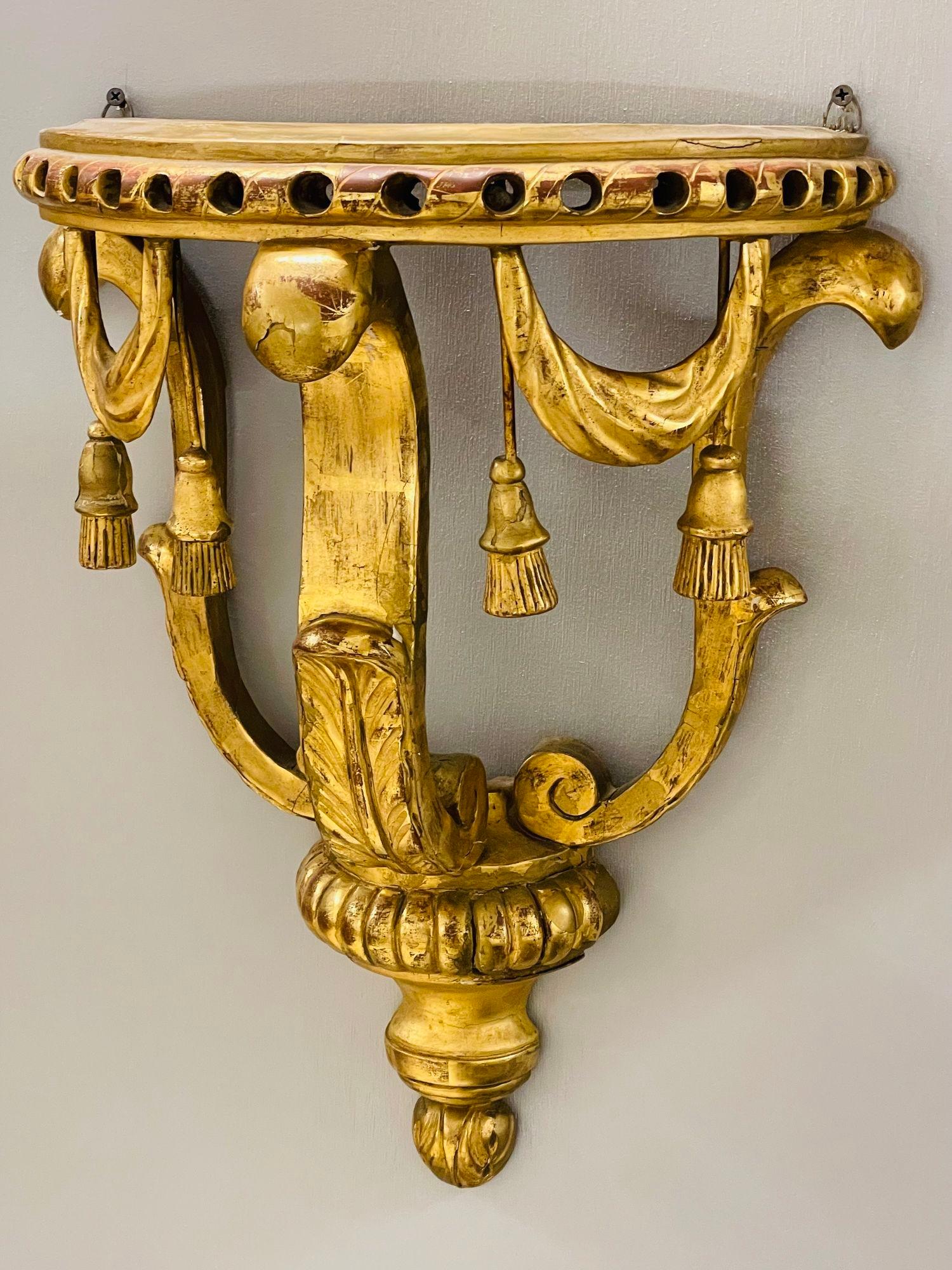 Early 20th Century 19th Century Gilt Wood Wall Bracket or Shelf, Water Gilt For Sale