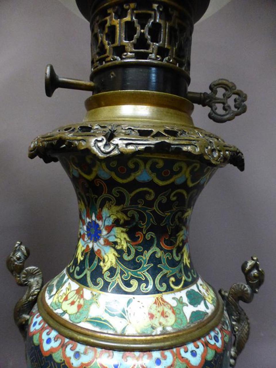 French 19th century Gilted Bronze and Enamel Cloisonné Pair of Table lamp