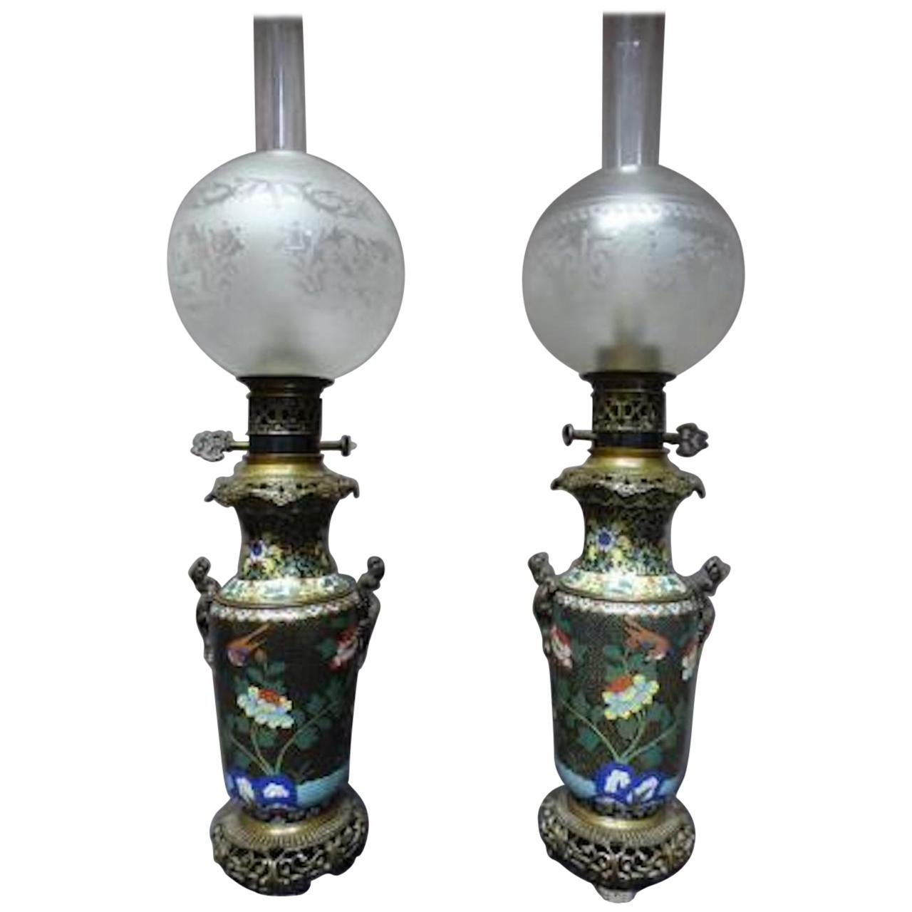 19th century Gilted Bronze and Enamel Cloisonné Pair of Table lamp