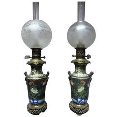 19th century Gilted Bronze and Enamel Cloisonné Pair of Table lamp