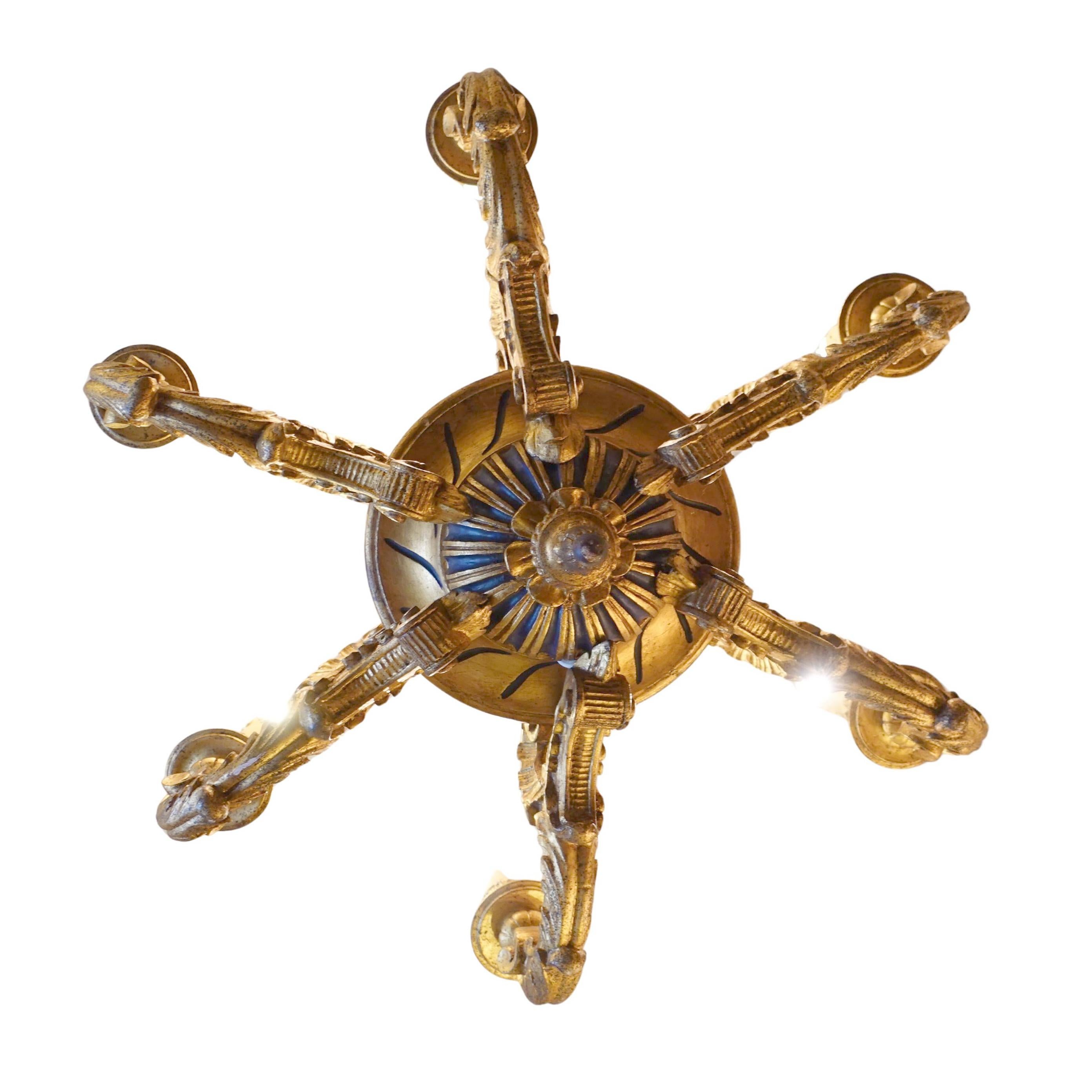 19th century Giltwood 6-light Italian Chandelier In Good Condition For Sale In Leesburg, VA