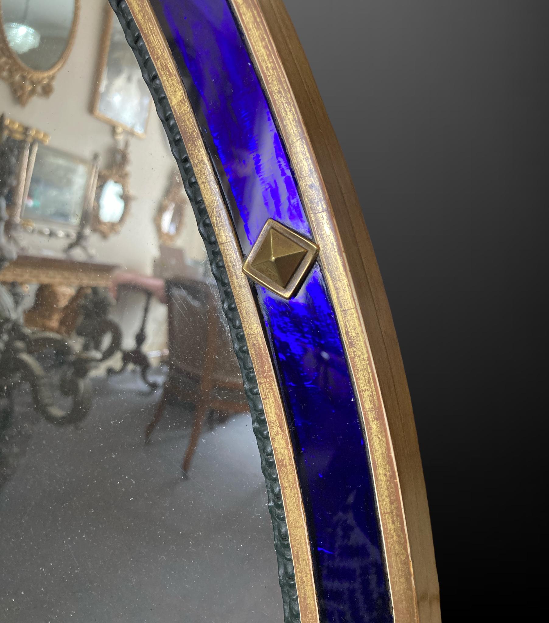 19th Century Giltwood and blue glass oval wall mirror In Excellent Condition In Reepham, GB