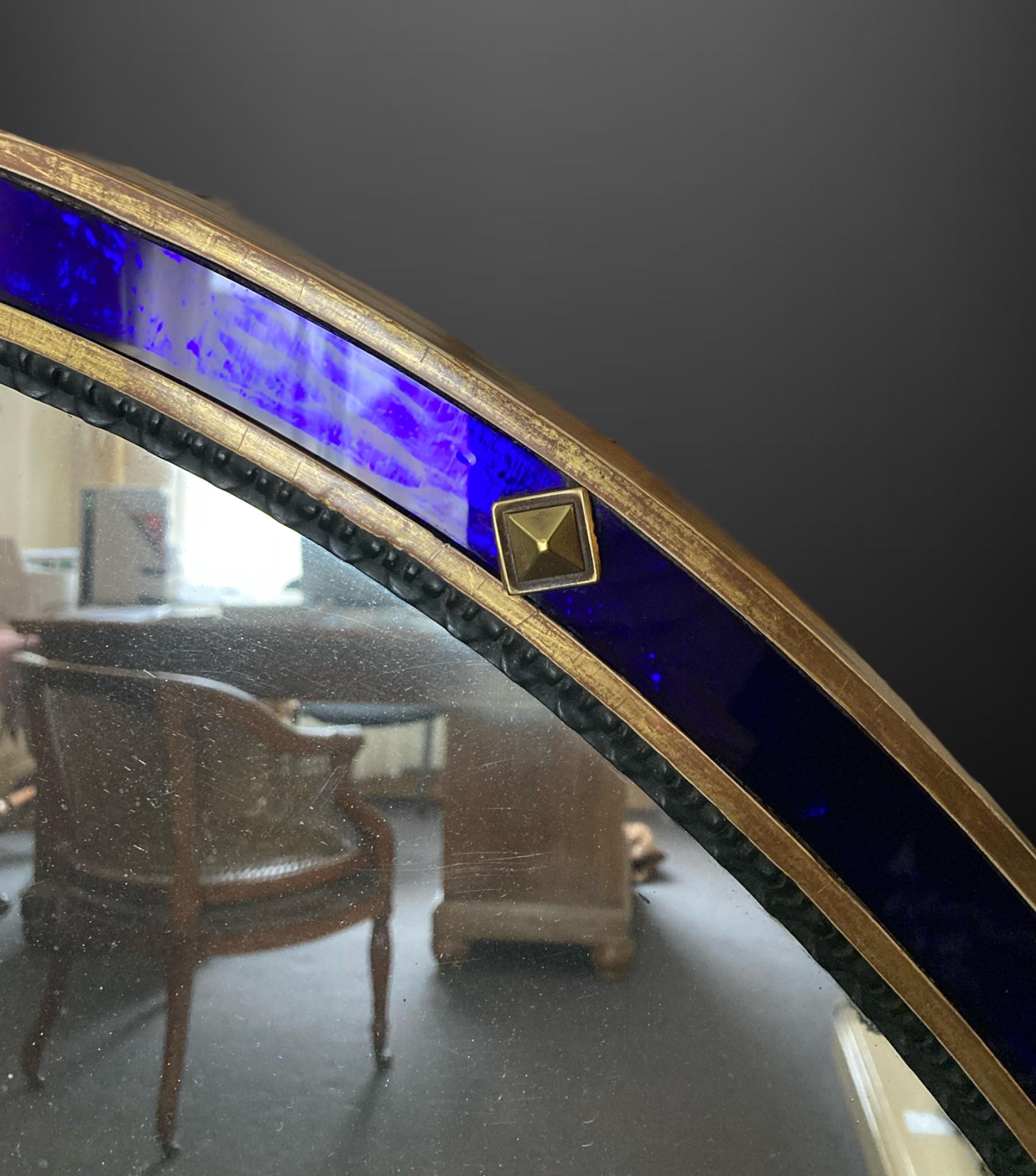 19th Century Giltwood and blue glass oval wall mirror 1