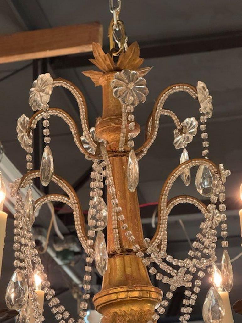 Lampadario in legno e cristallo di Genova del XIX secolo In condizioni buone in vendita a Dallas, TX