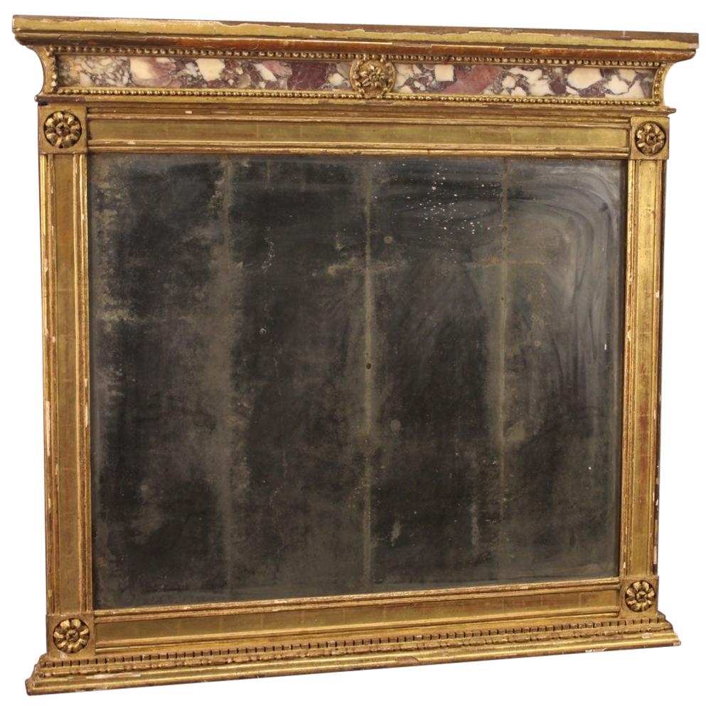 19th Century Giltwood and Marble Italian Antique Mirror, 1830
