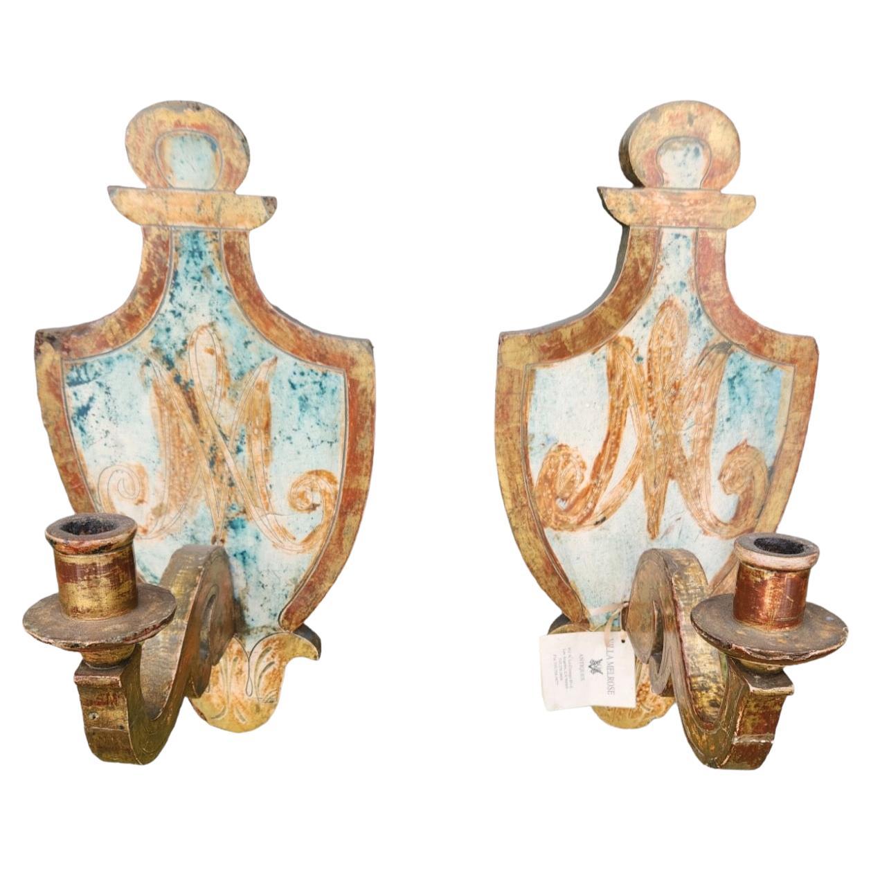 19th Century Giltwood and Painted Candle Sconces For Sale