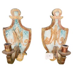 Antique 19th Century Giltwood and Painted Candle Sconces