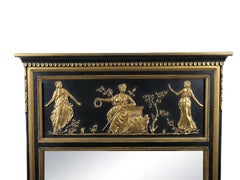 19th Century Gilt Wood Framed Painted / Decorated Top Trumeau Wall Mirror