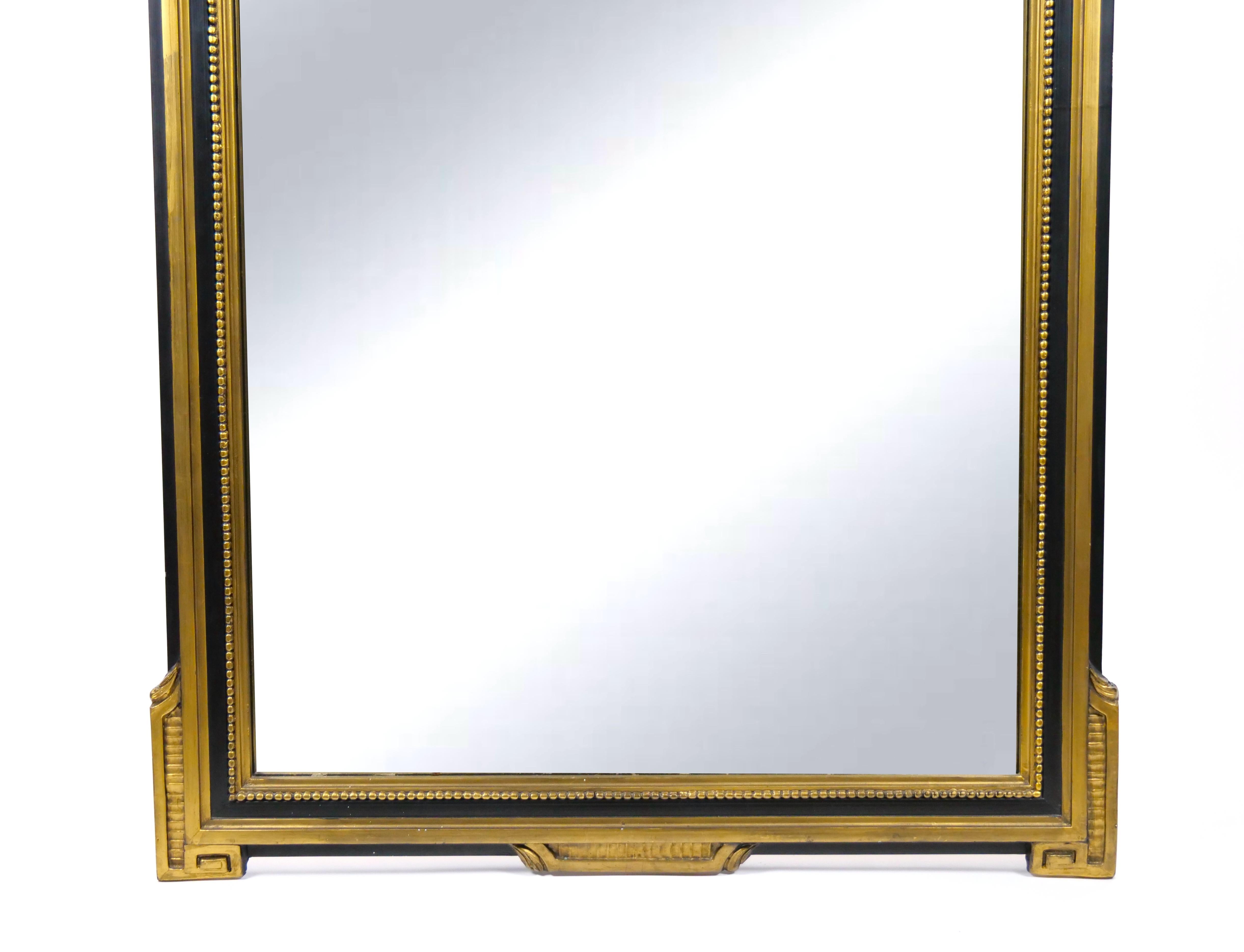 Louis XVI 19th Century Giltwood  Painted / Decorated Top Trumeau Wall Mirror  For Sale