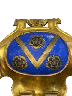 19th Century Giltwood Armorial Escutcheon with Painted Chevron and Roses