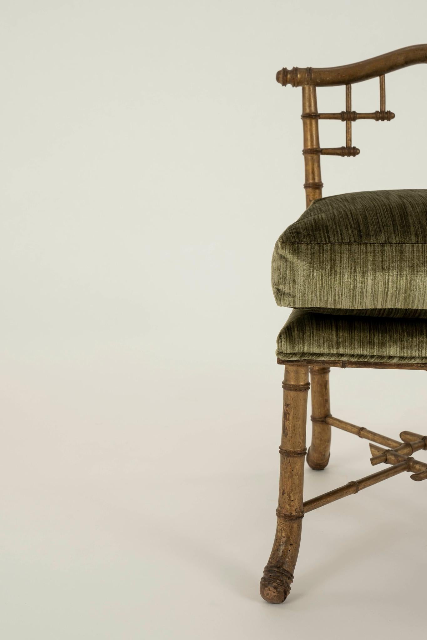 Silk 19th Century Giltwood Bamboo Chair