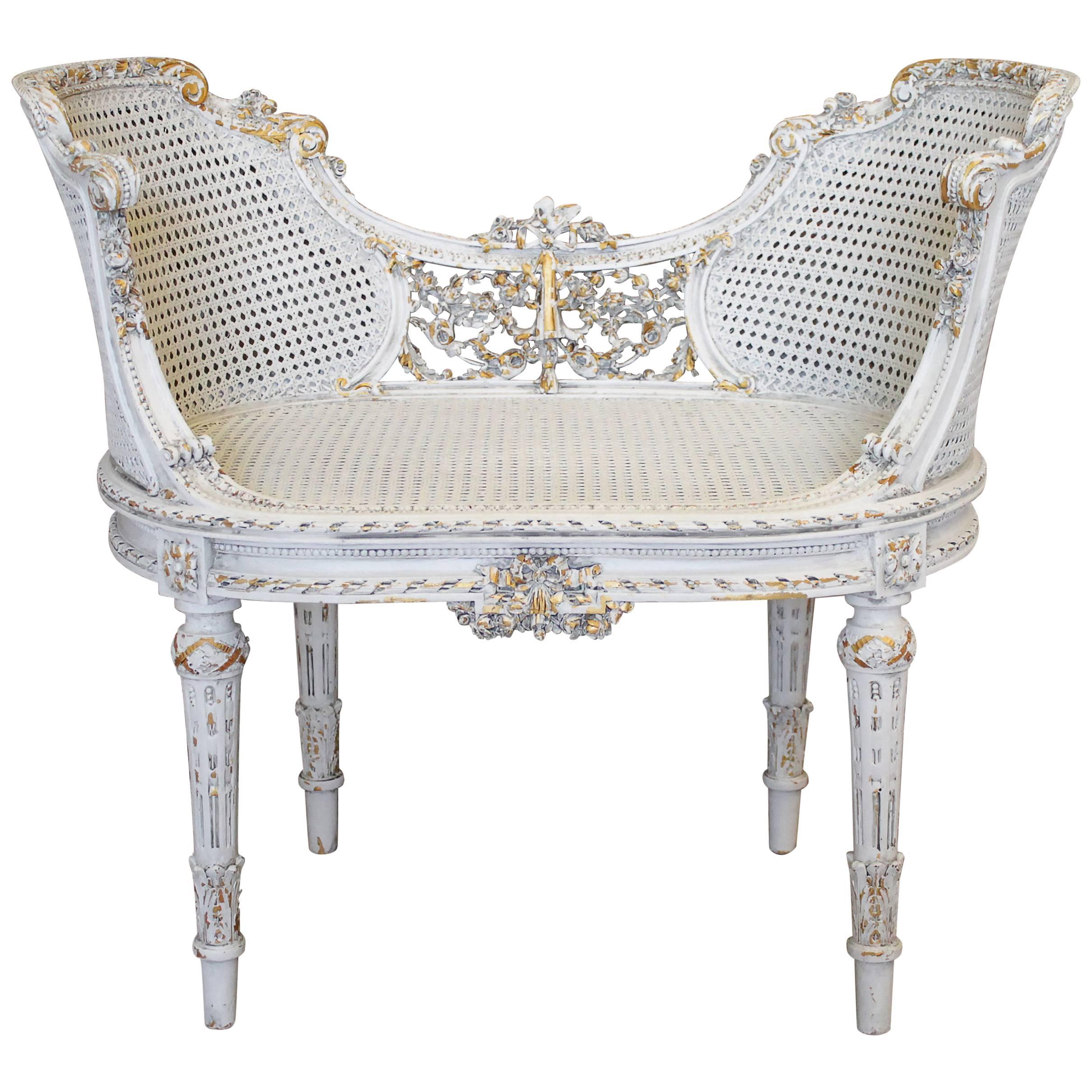 19th Century Giltwood Carved Louis XVI Style Vanity Chair