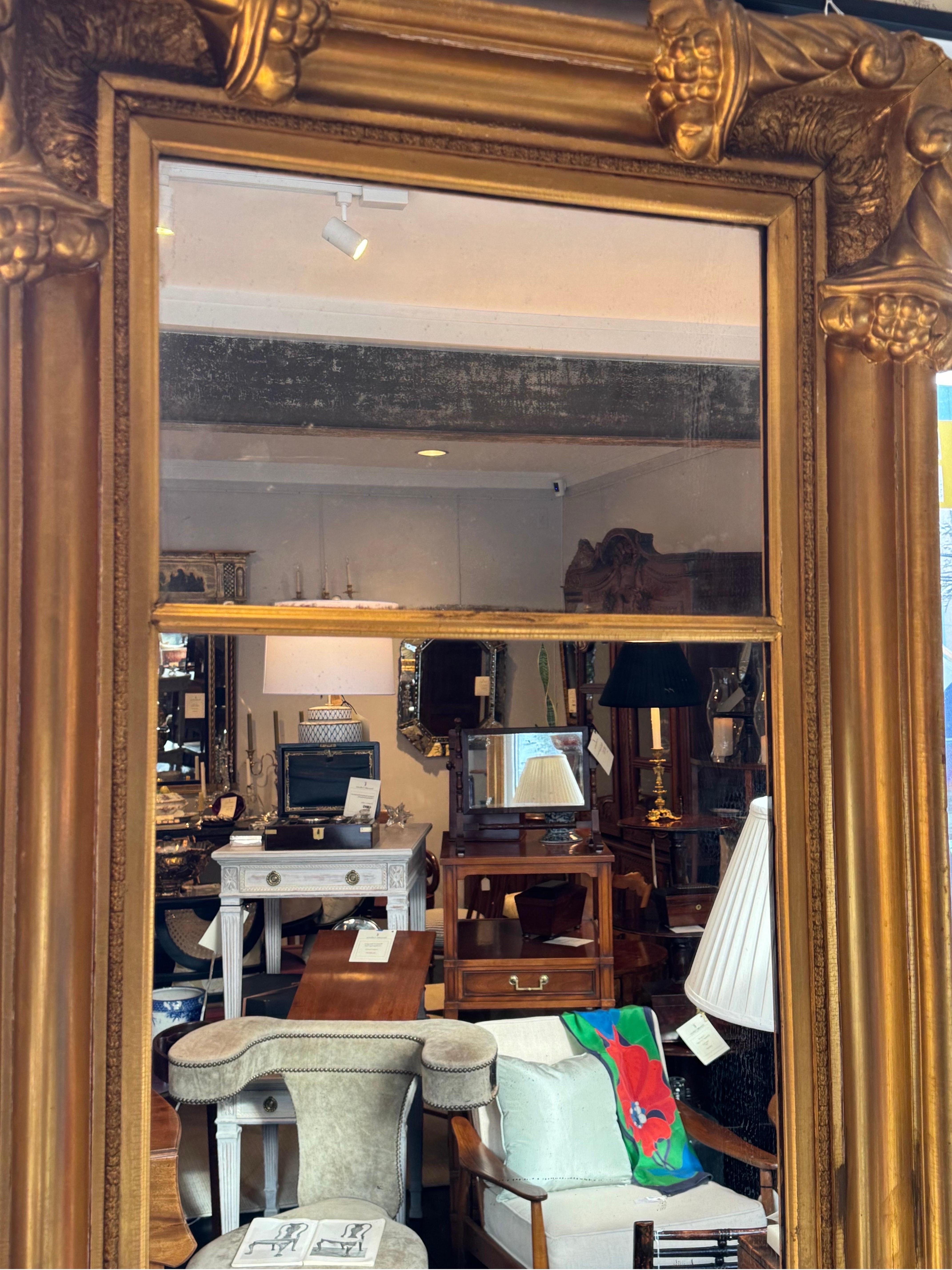 American Empire 19th Century Giltwood Carved Mirror  For Sale