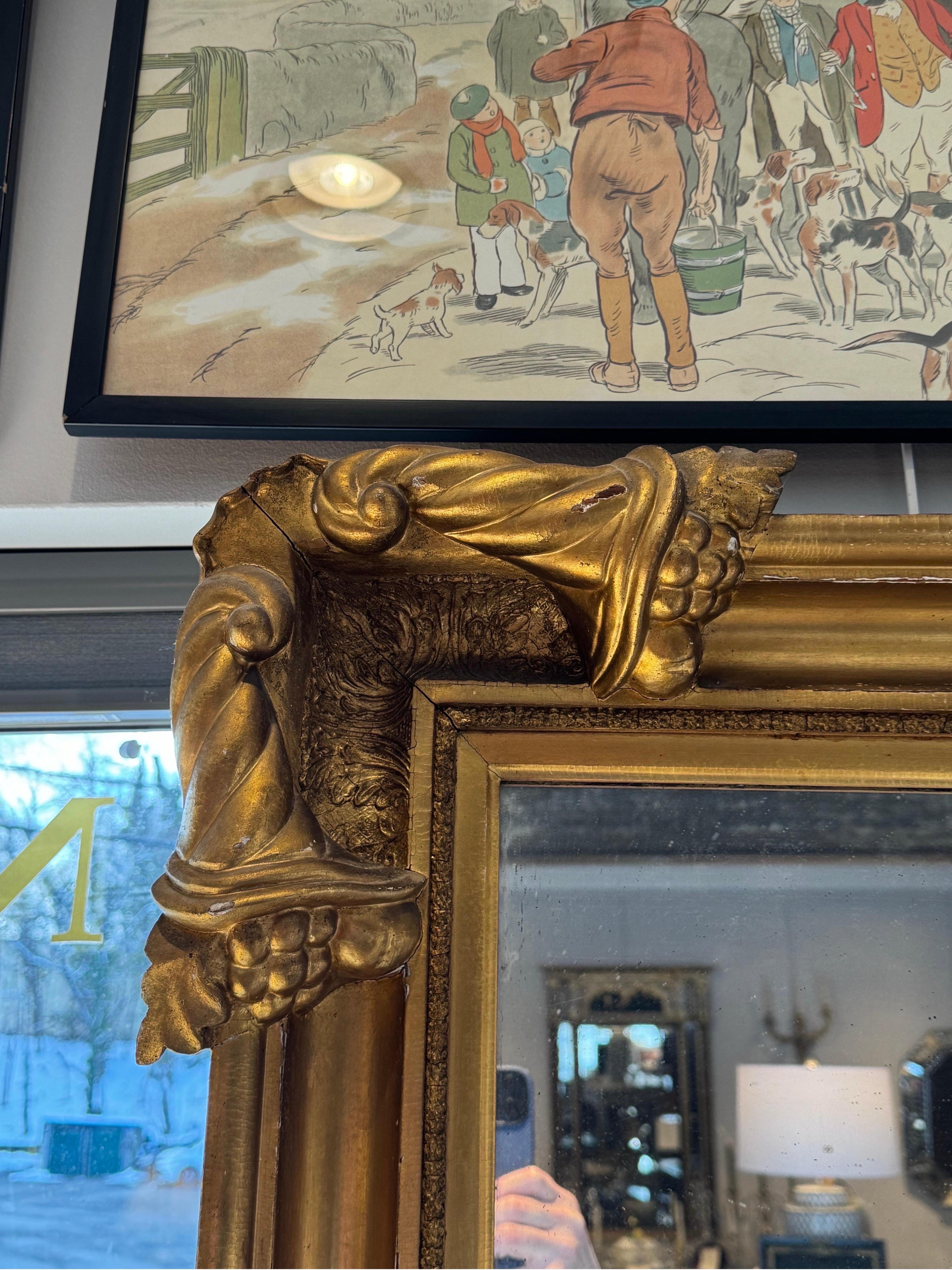 Gold 19th Century Giltwood Carved Mirror  For Sale