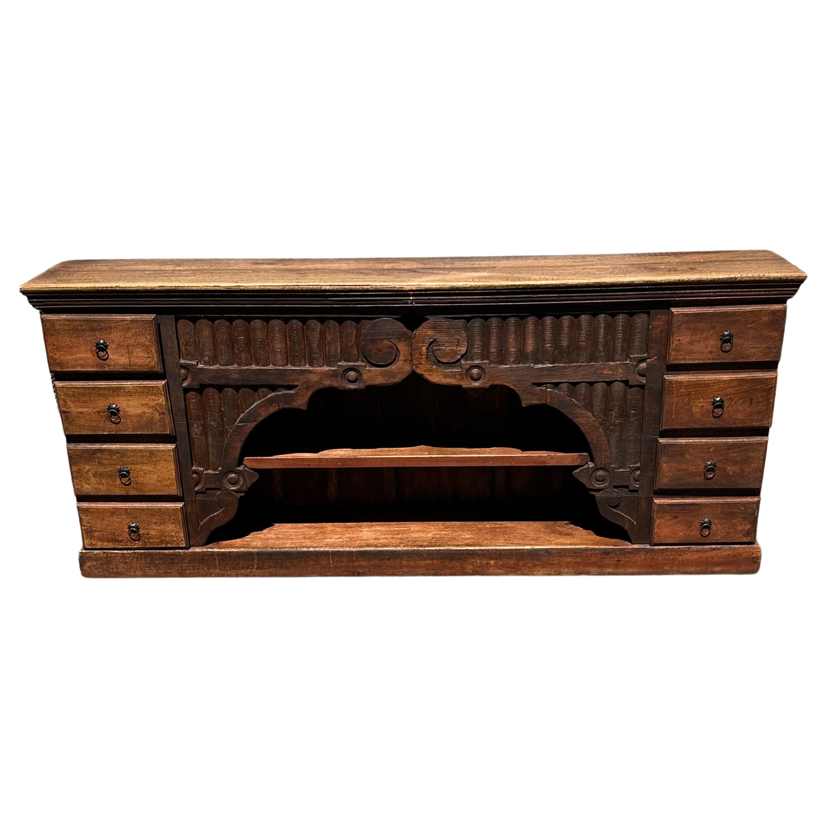 19th Century Giltwood Carved Wood Spanish Bookcase Credenza Sideboard