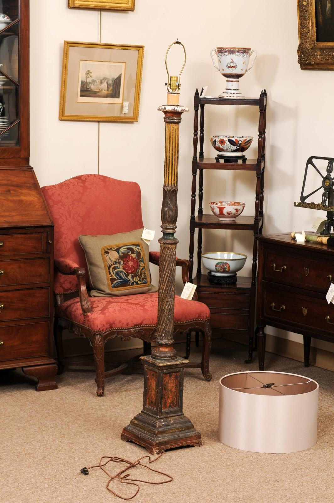 19th Century Giltwood Continental Floor Lamp with Shade For Sale 9
