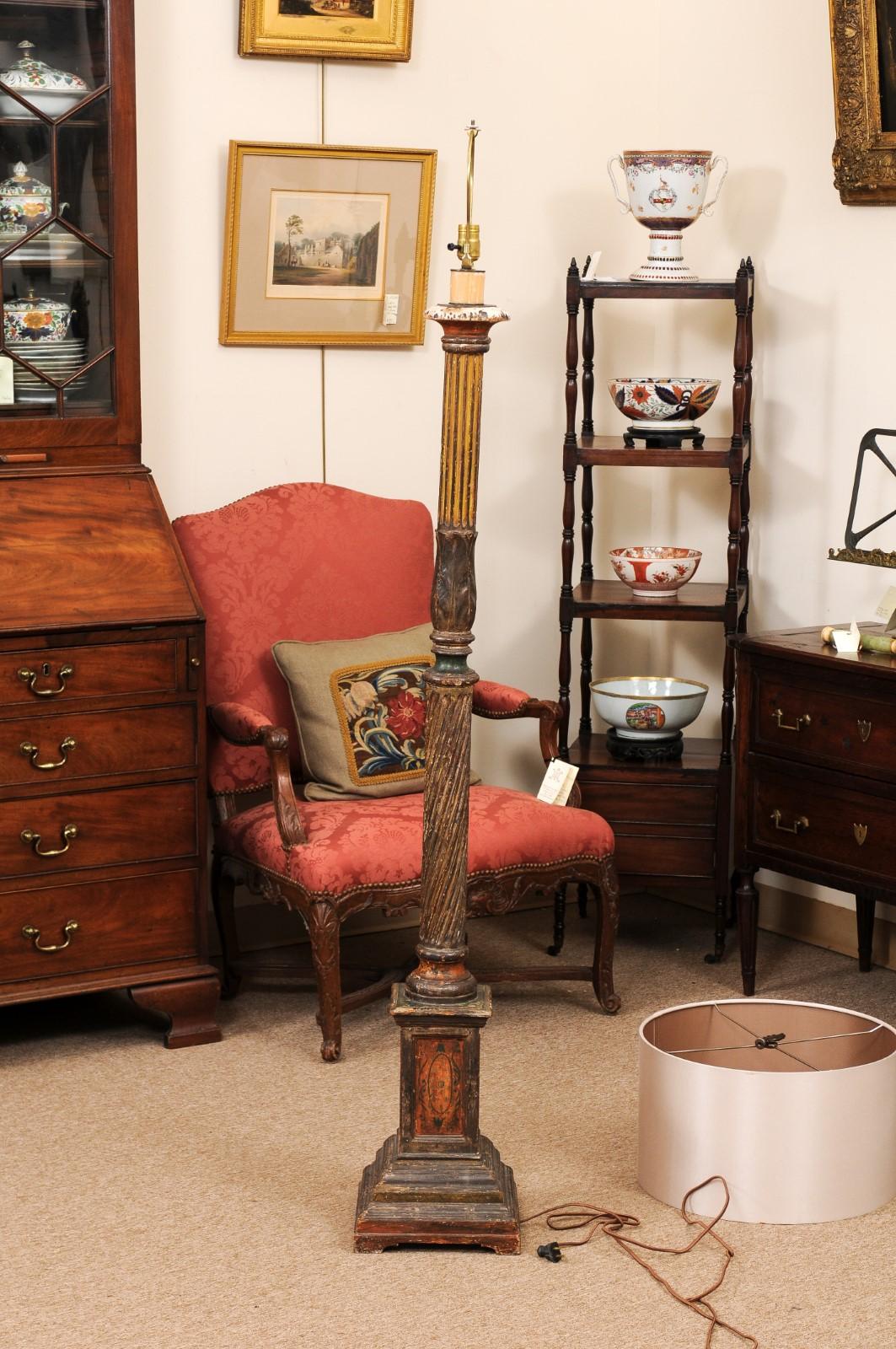 19th Century Giltwood Continental Floor Lamp with Shade For Sale 11