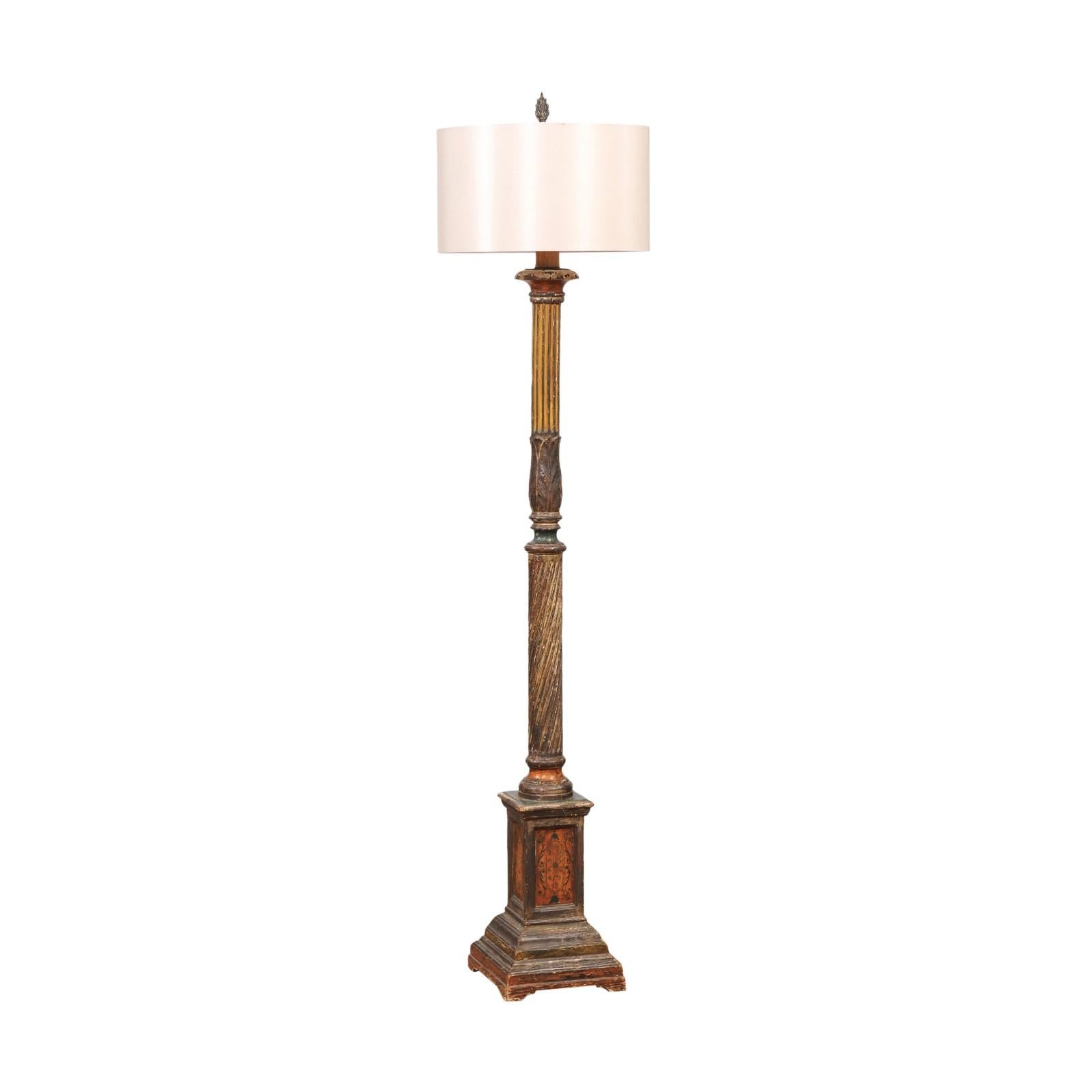 19th Century Giltwood Continental Floor Lamp with Shade In Good Condition For Sale In Atlanta, GA