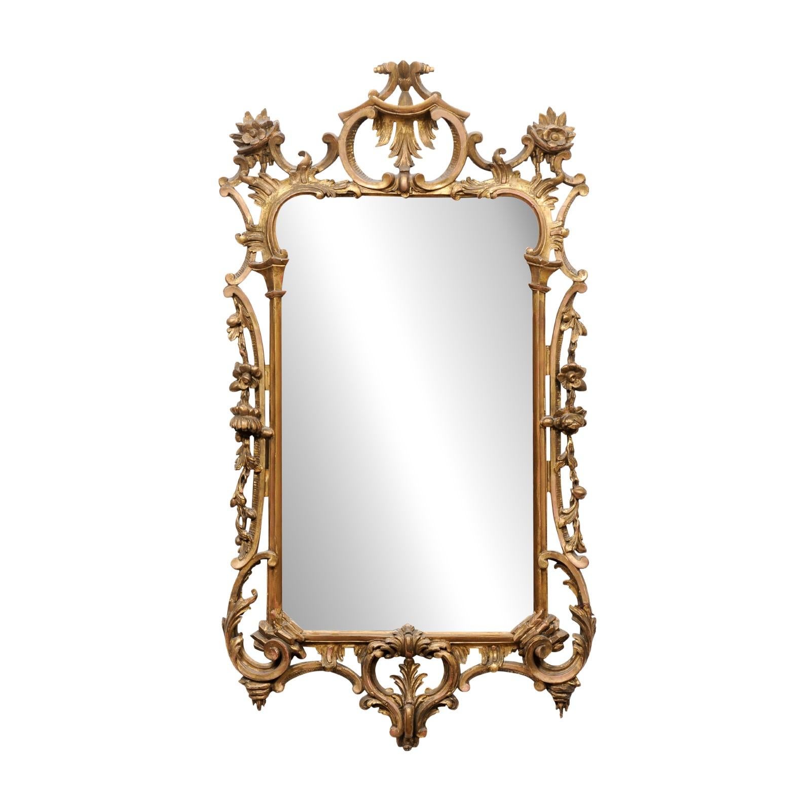  19th Century Giltwood English Chippendale Style Mirror In Good Condition For Sale In Atlanta, GA