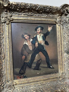 19th Century Giltwood Frame Oil Painting Depcting European Scene, Period costume