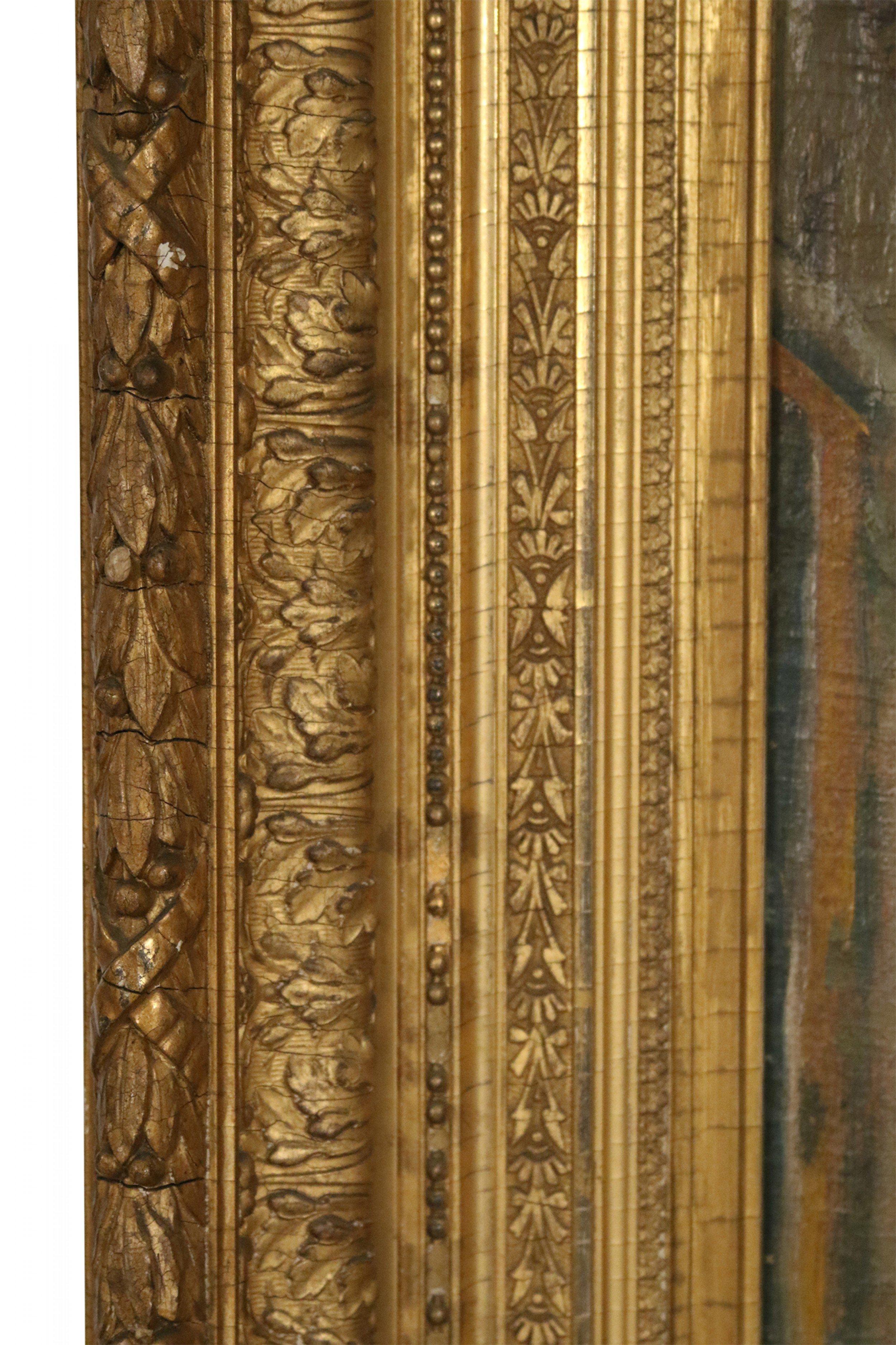 Bois doré Peinture à l'huile  représentant une scène de rue du Moyen-Orient avec cadre en bois doré du 19e siècle en vente