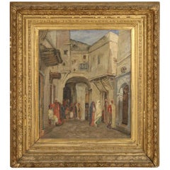 19th Century Giltwood Framed Oil Painting of a Middle Eastern Street Scene