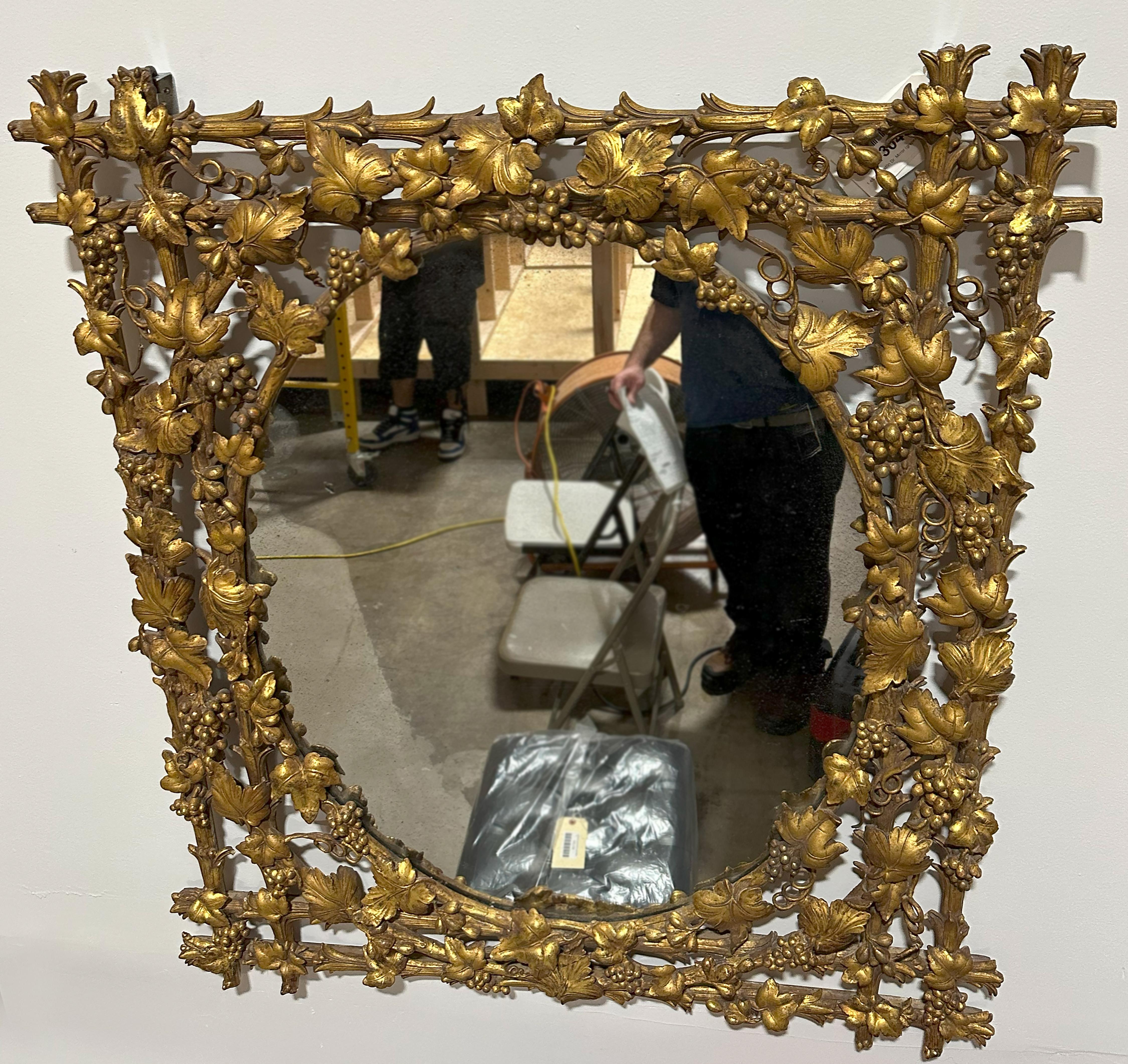 Unknown 19th Century Giltwood Grape Arbor Ventilated Carved Mirror For Sale