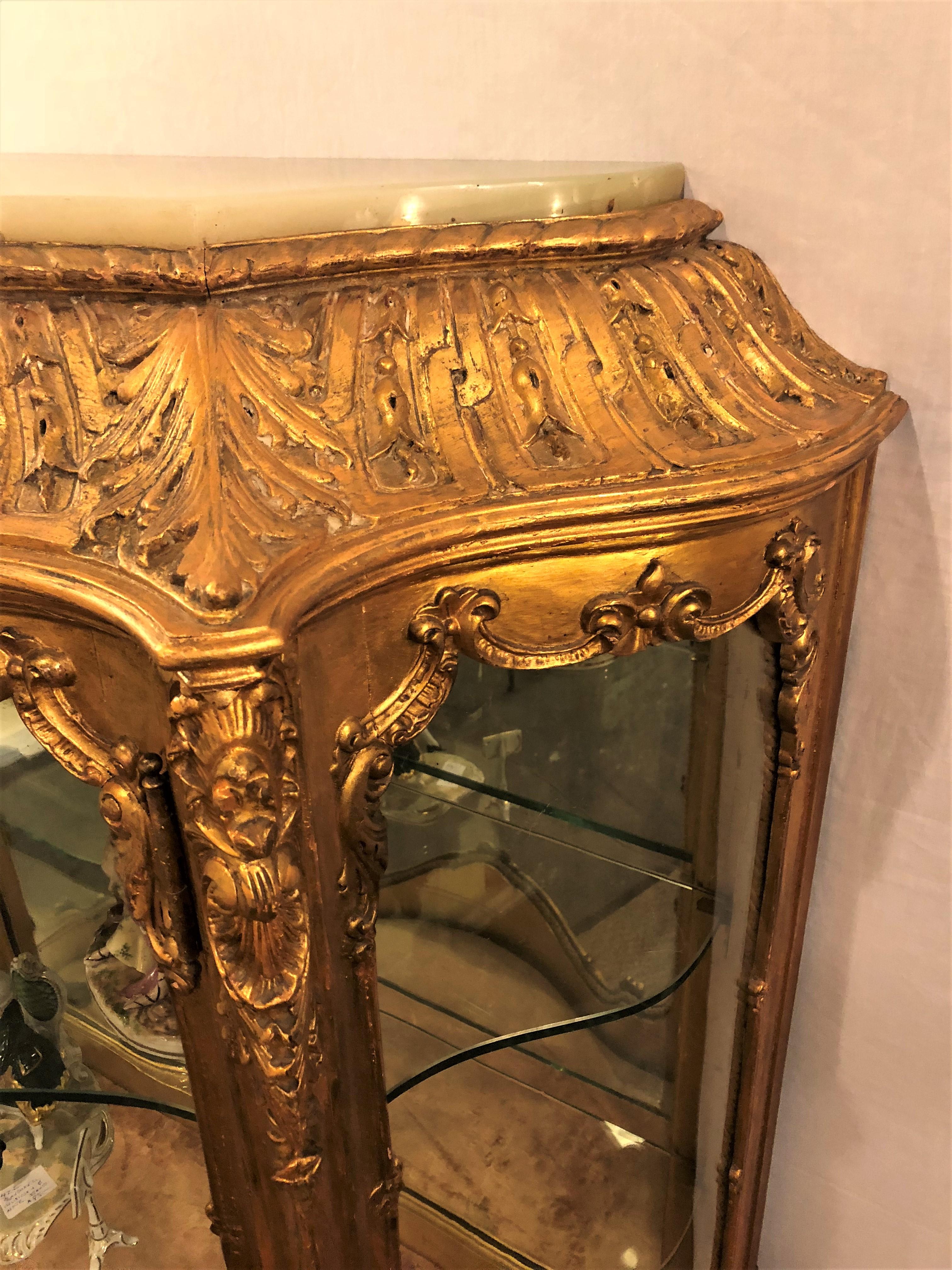 19th Century Giltwood Louis XV Carved Lighted Curio Vitrine Showcase Cabinet 1