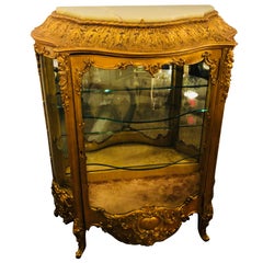 Antique 19th Century Giltwood Louis XV Carved Lighted Curio Vitrine Showcase Cabinet