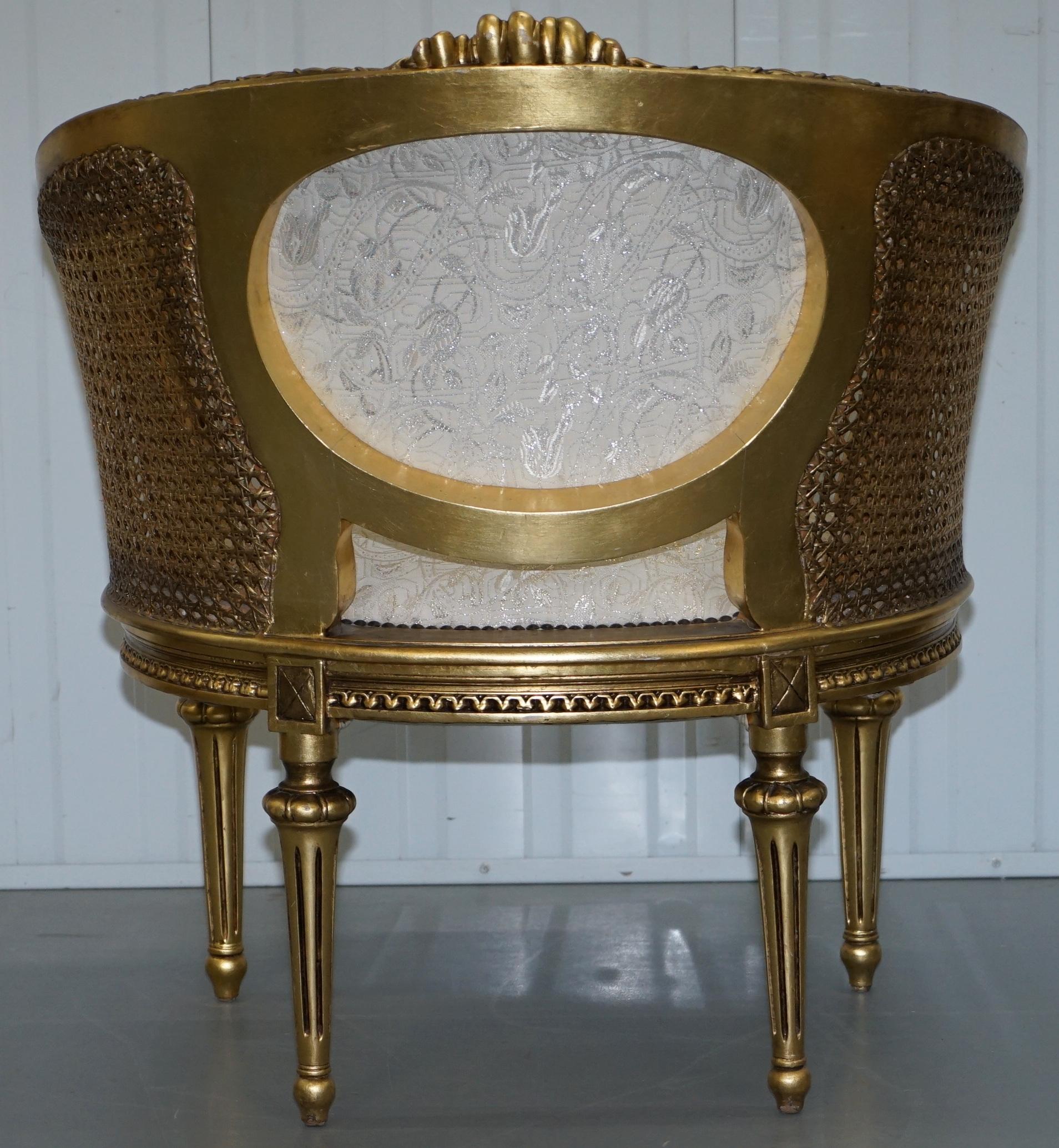19th Century Giltwood Louis XV Style Cane Chesterfield Buttoned Armchairs Pair 7