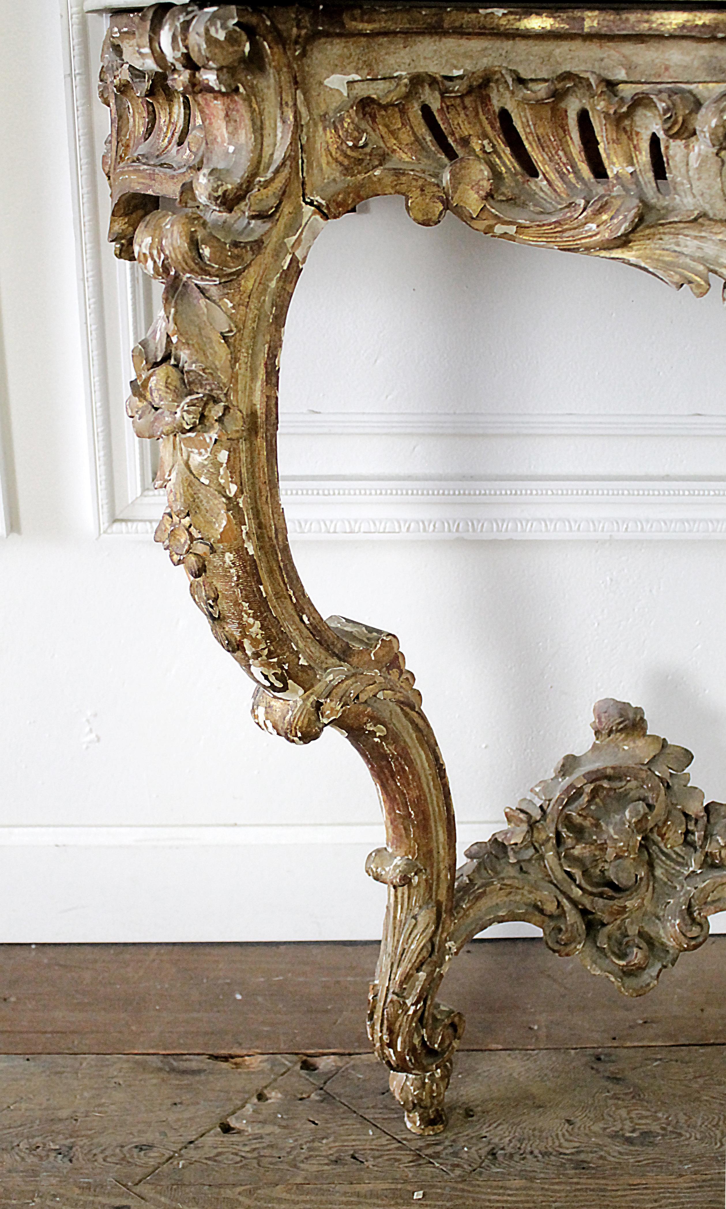 19th Century Giltwood Louis XV Style Console with Marble Top 5