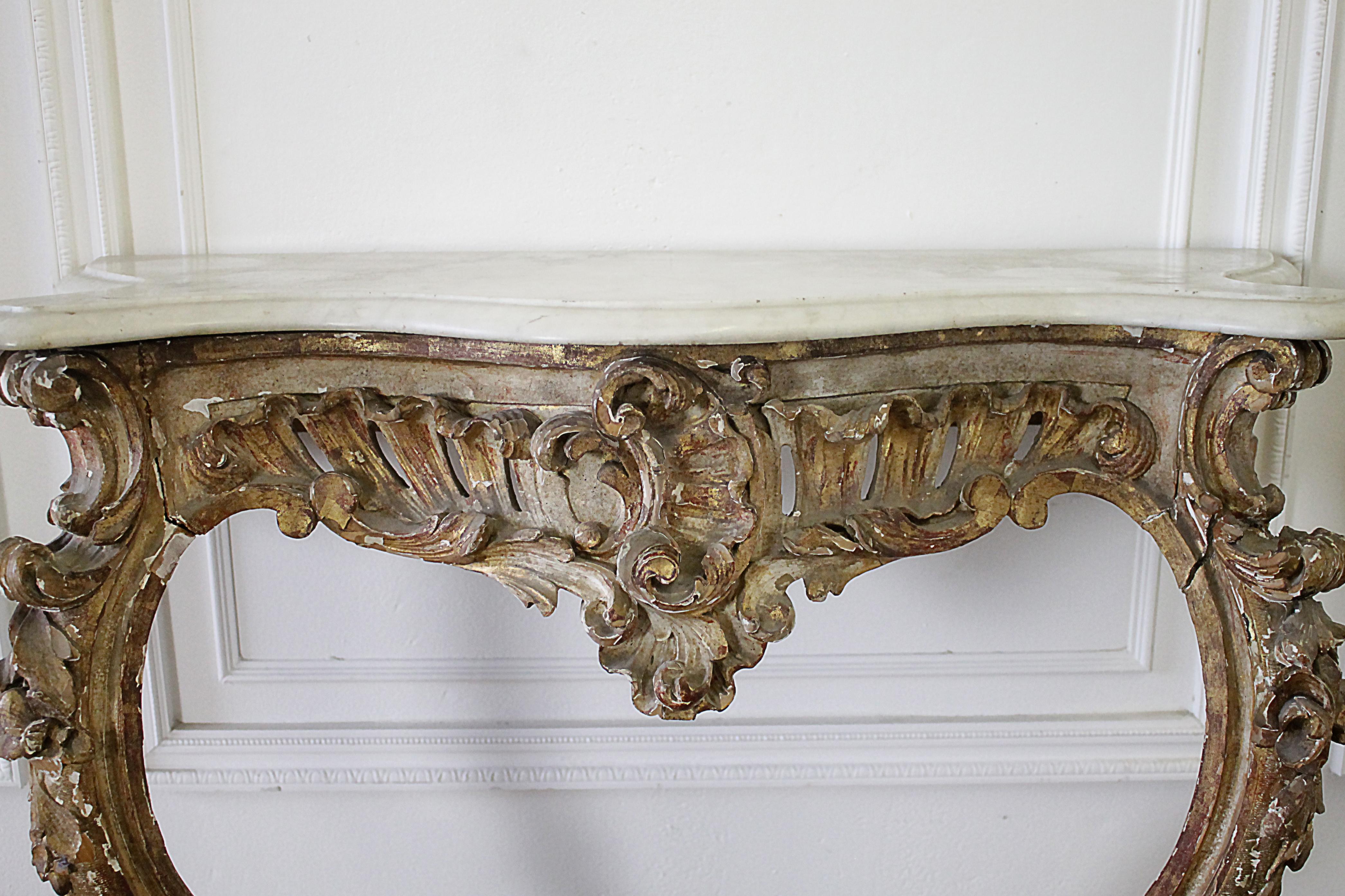 19th Century Giltwood Louis XV Style Console with Marble Top 6