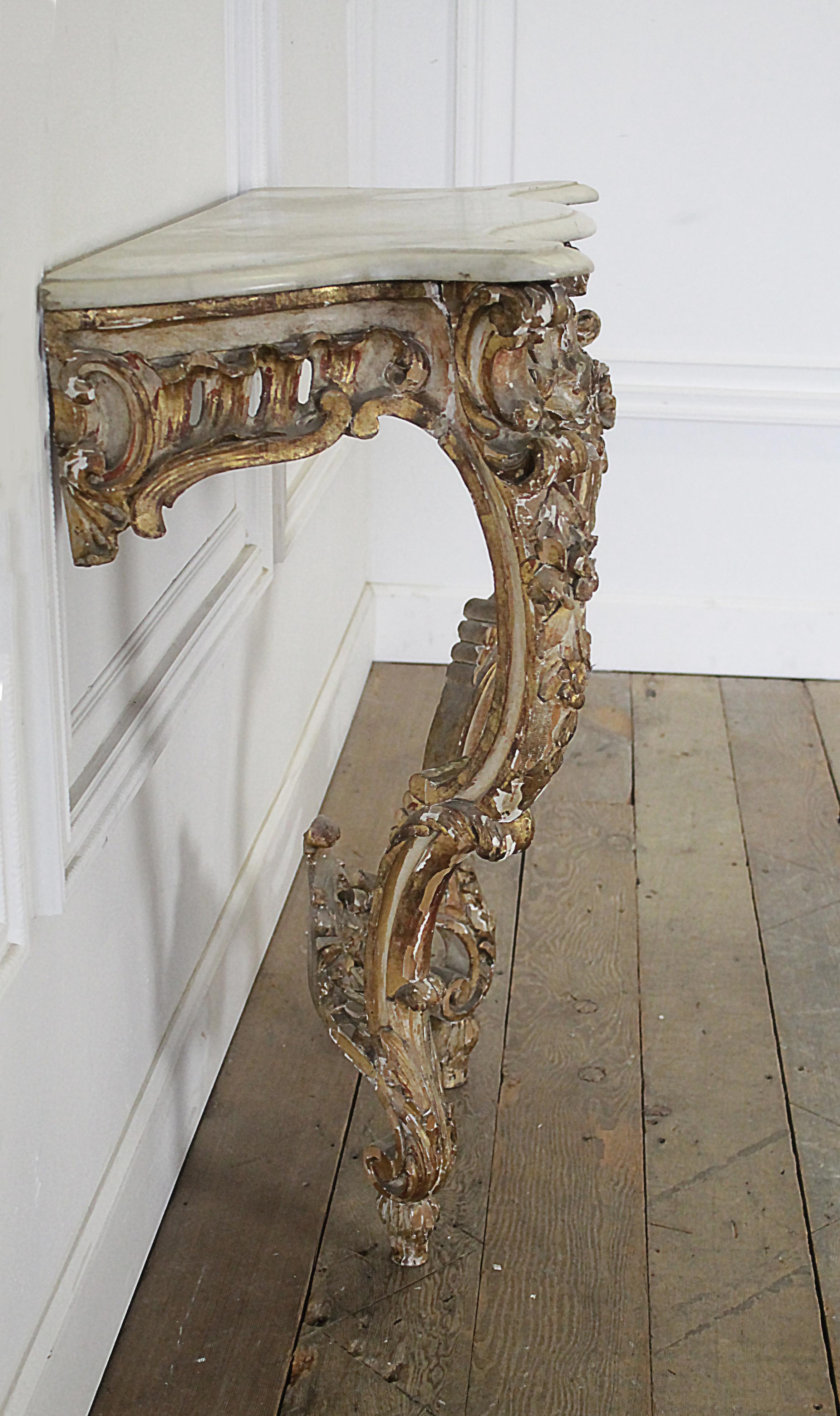 European 19th Century Giltwood Louis XV Style Console with Marble Top