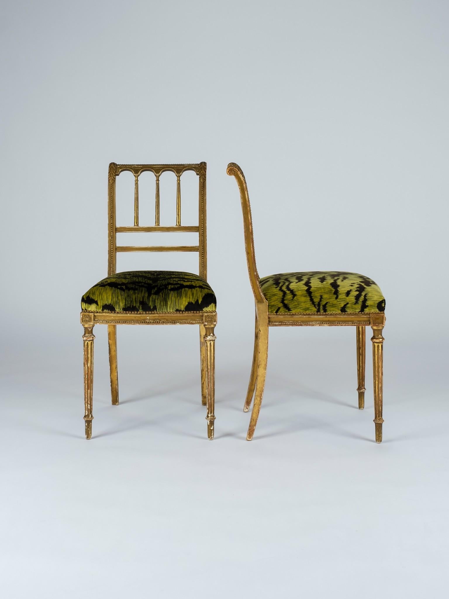 19th Century Giltwood Louis XVI Style Green Tigre Velvet Music Chairs 5
