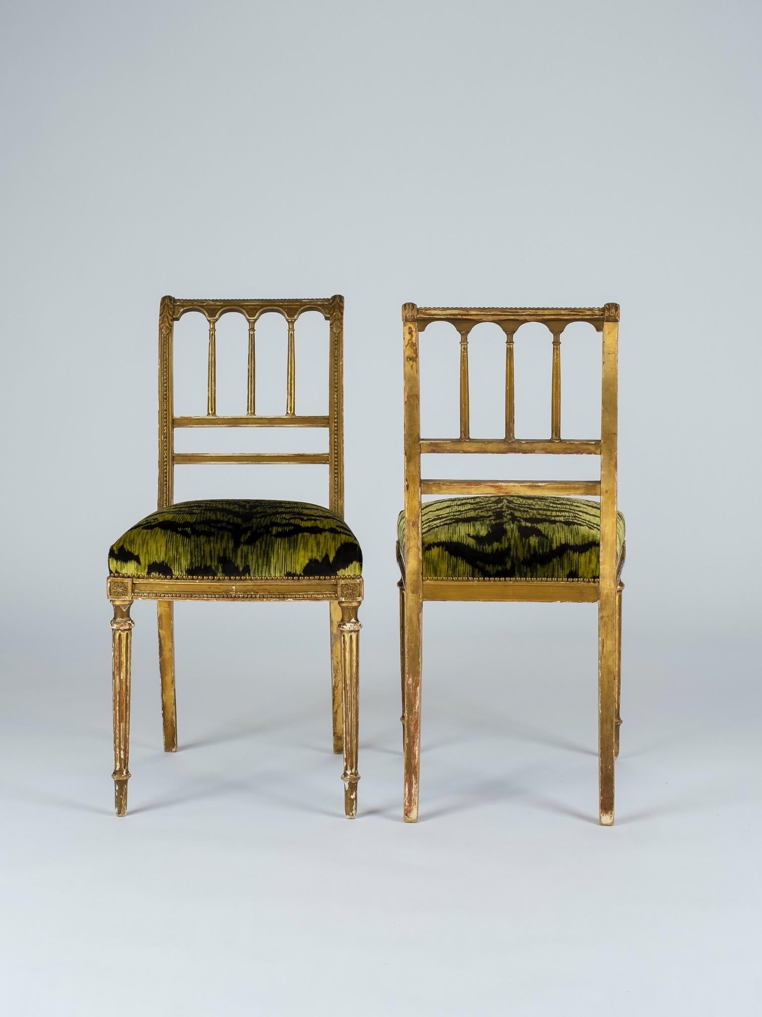 19th Century Giltwood Louis XVI Style Green Tigre Velvet Music Chairs 6