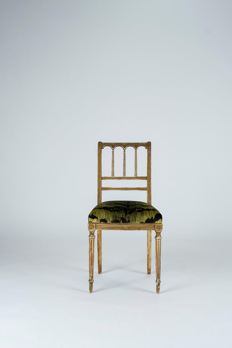 19th Century Giltwood Louis XVI Style Green Tigre Velvet Music Chairs