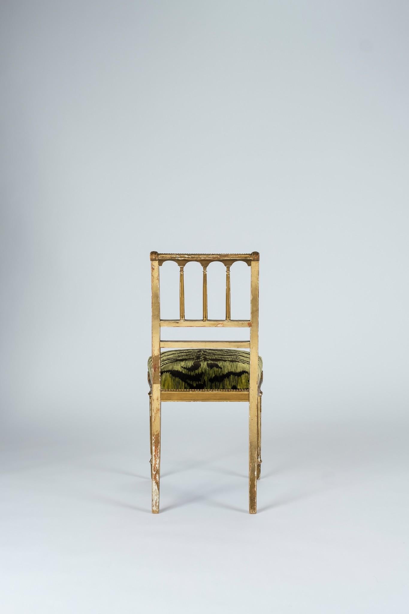 19th Century Giltwood Louis XVI Style Green Tigre Velvet Music Chairs In Good Condition In Houston, TX
