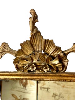 19th Century Giltwood Mantle Mirror with Ornate Crest