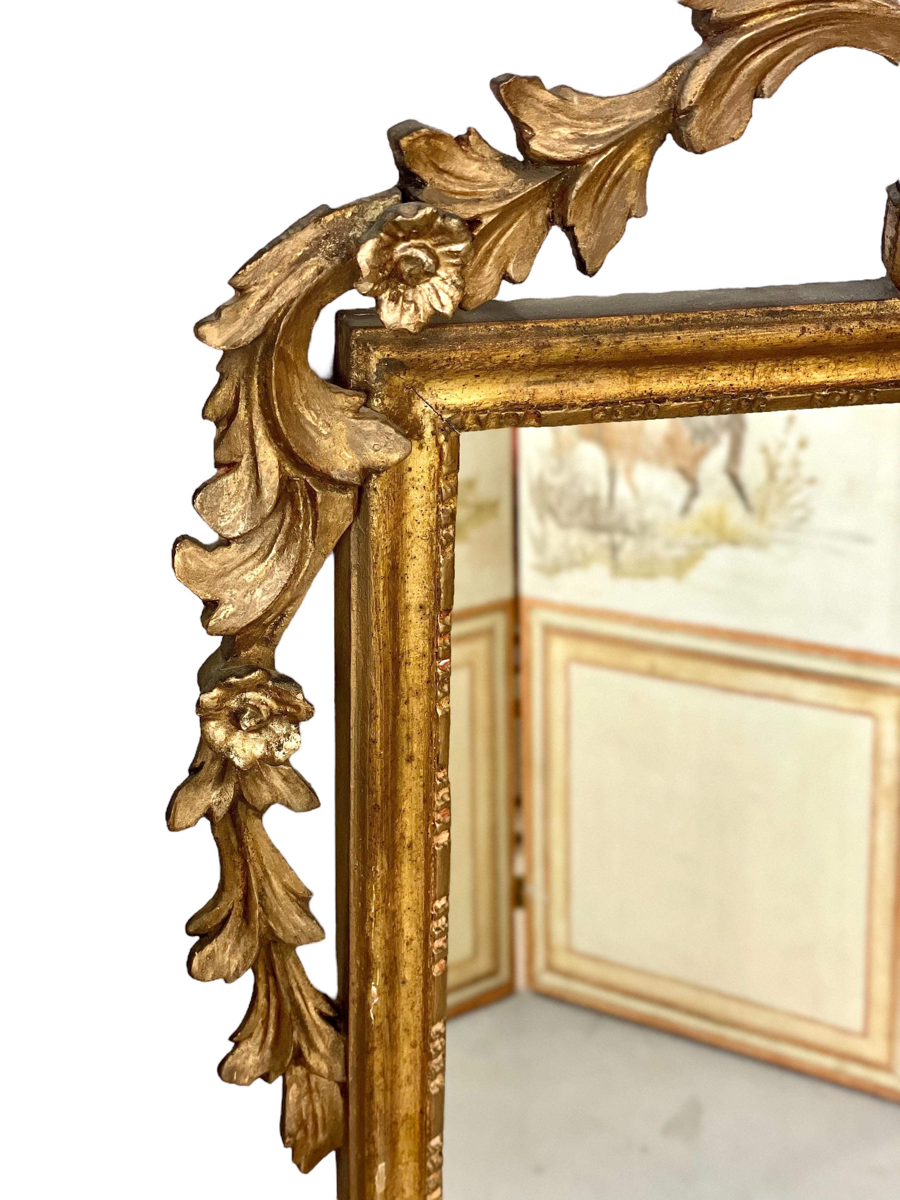 French 19th Century Giltwood Mantle Mirror with Ornate Crest For Sale