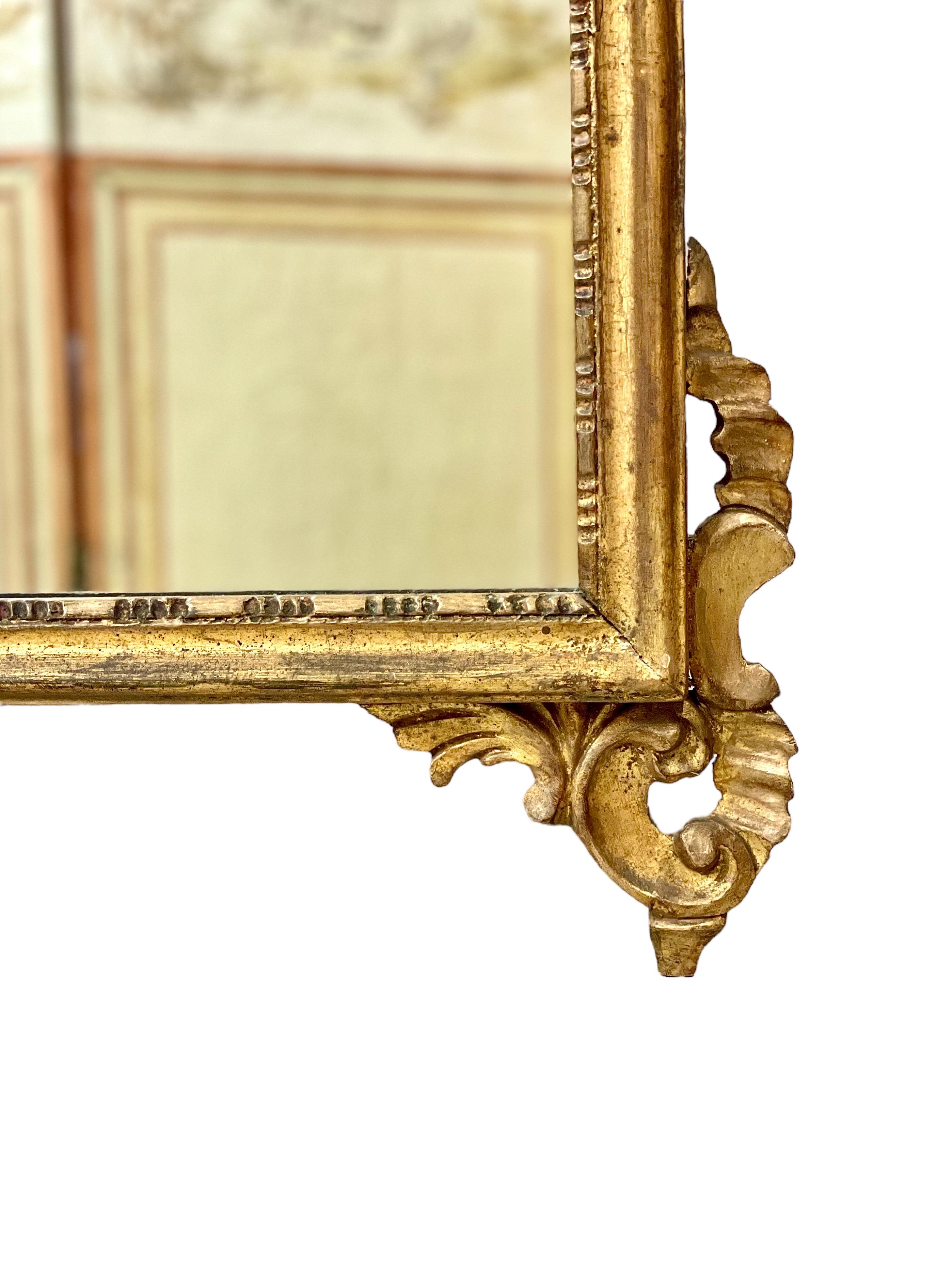 Stucco 19th Century Giltwood Mantle Mirror with Ornate Crest For Sale