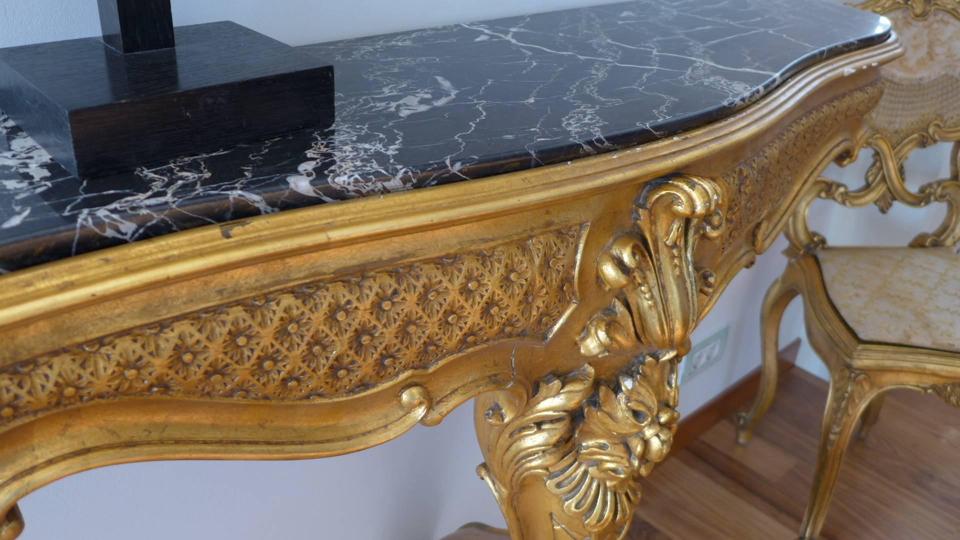 French 19th Century Giltwood Marble-Top Console Table For Sale