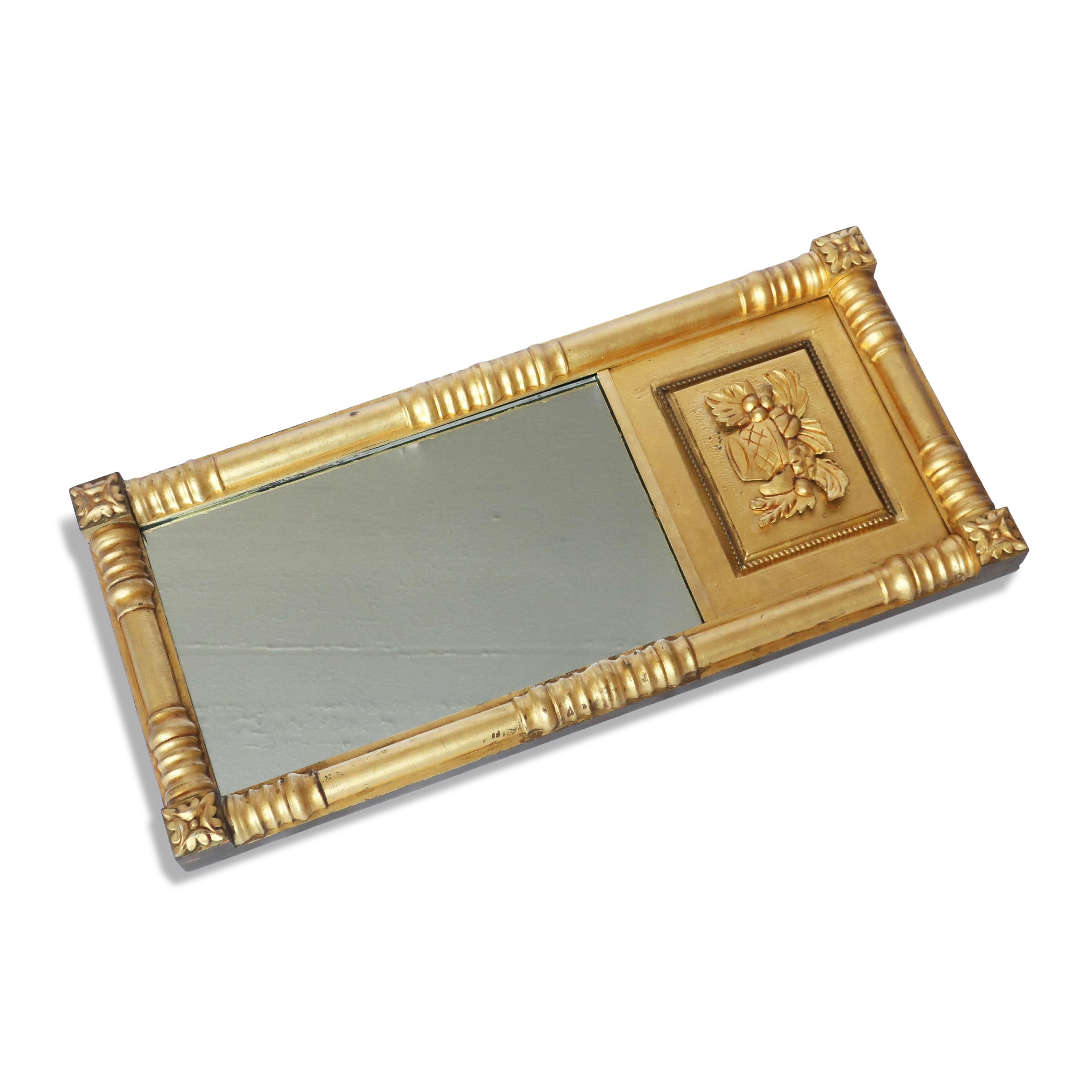 Federal 19th Century Giltwood Mirror with Rosette Corners and Fruit Panel For Sale