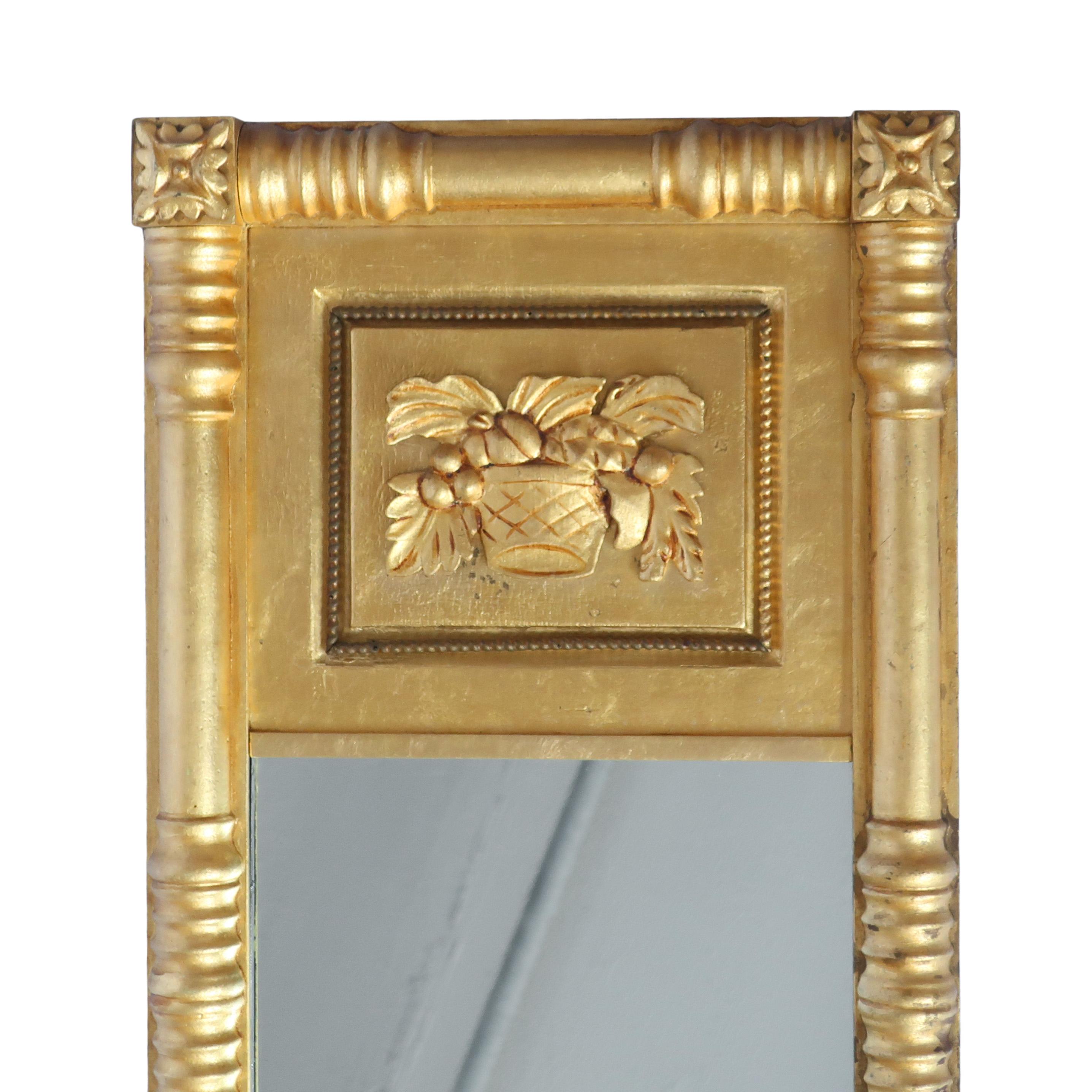 19th Century Giltwood Mirror with Rosette Corners and Fruit Panel In Good Condition For Sale In Brooklyn, NY