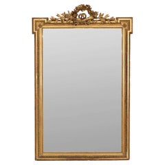 19th Century Giltwood Neoclassical Mirror with Lauren Wreath Crest, 63"H