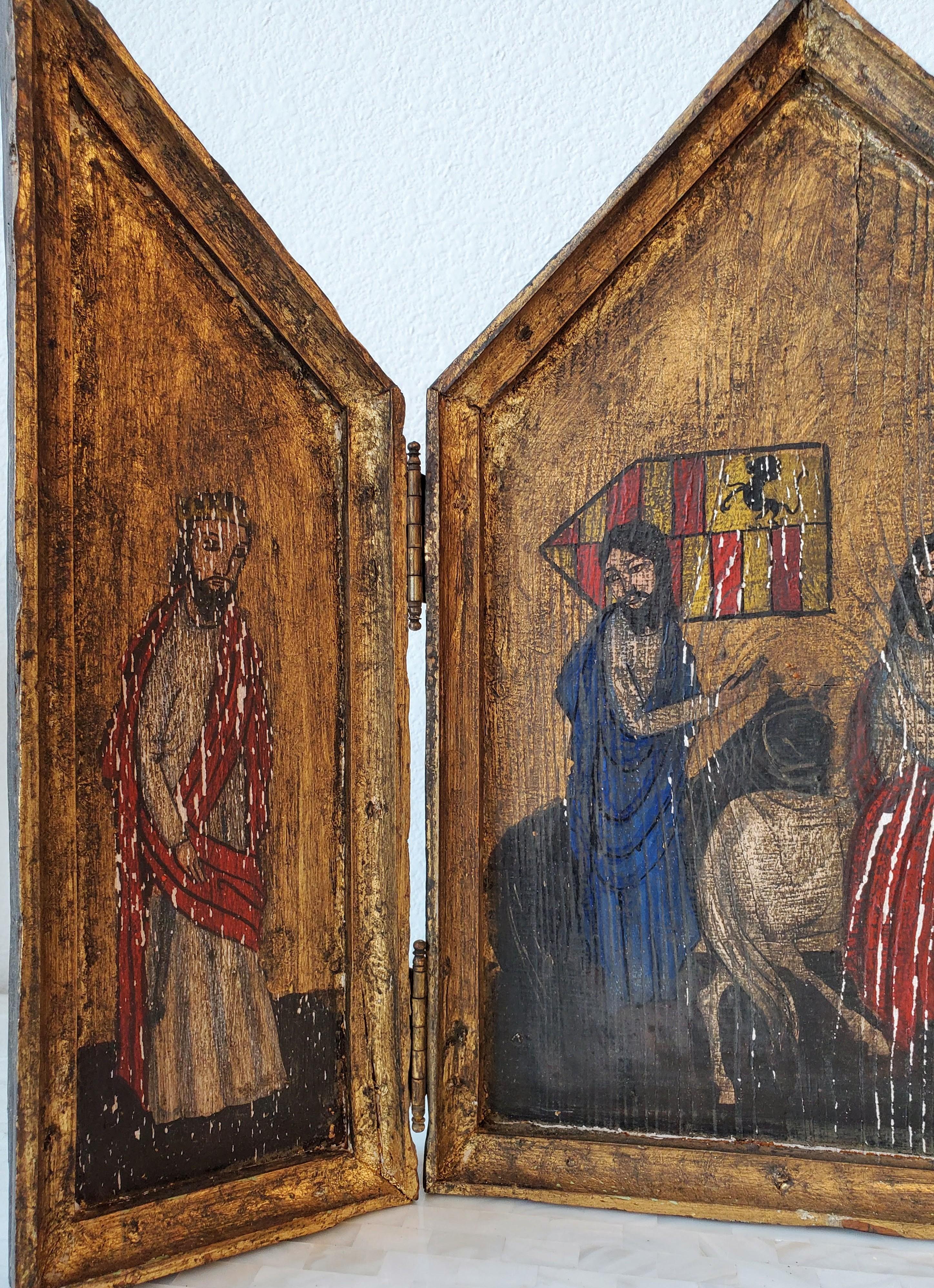 Triptyque d'autel religieux peint à la main du 19e siècle Icône Art ecclésiastique en vente 4