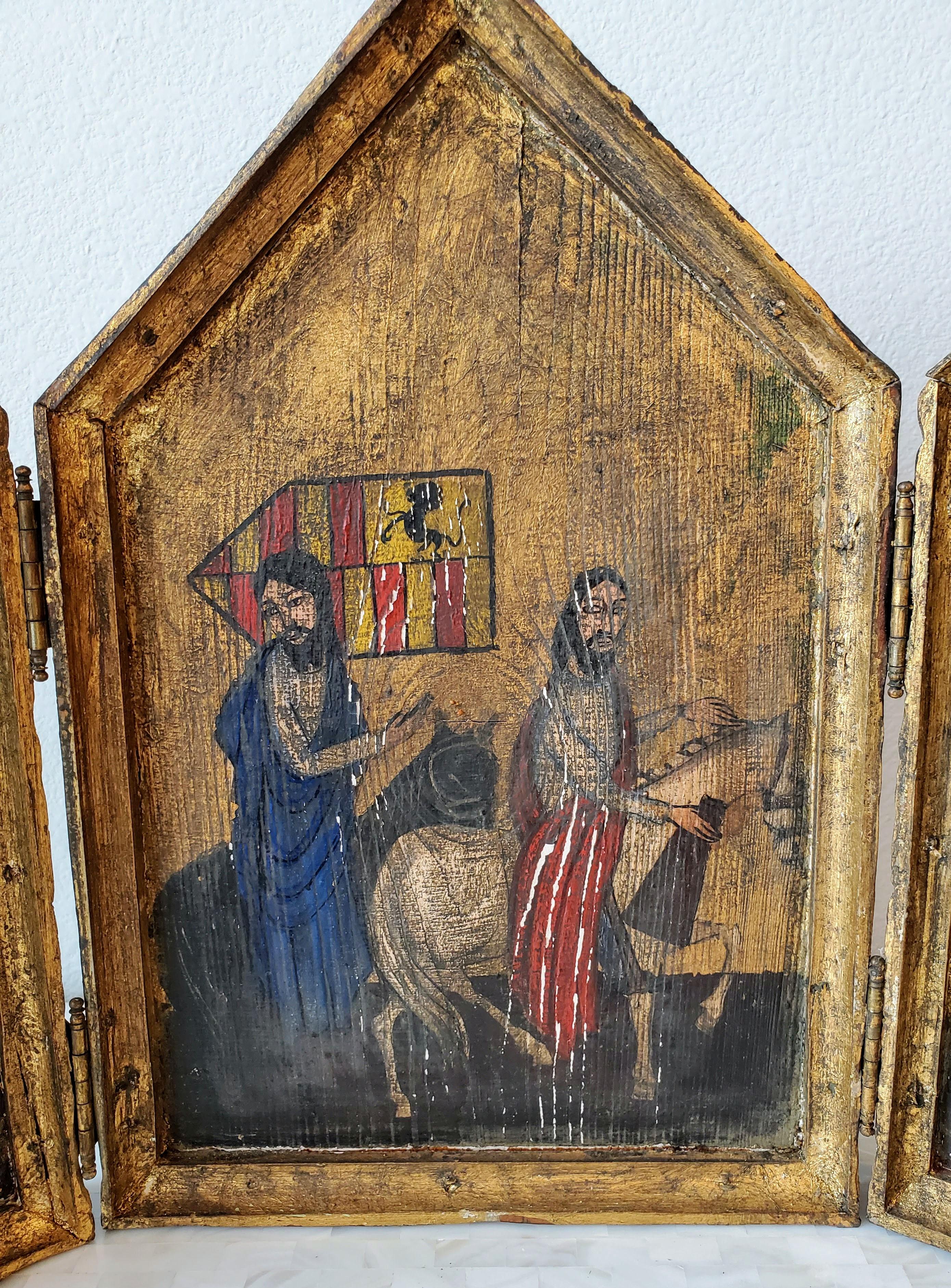 19th Century Religious Hand-Painted Altar Triptych Icon Ecclesiastical Art 3